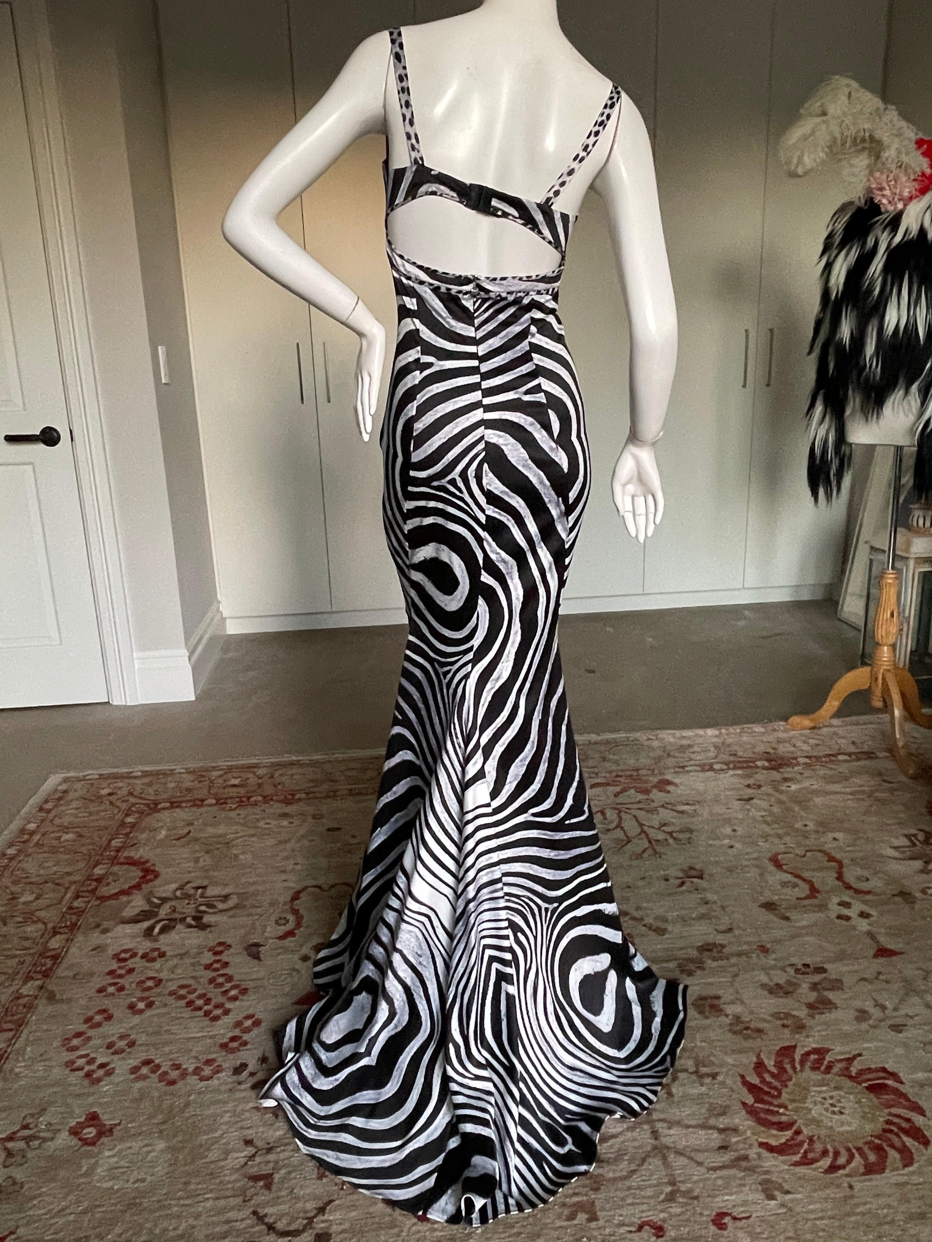 Just Cavalli Vintage Zebra Print Mermaid Dress with Sexy Back and Train  For Sale 6