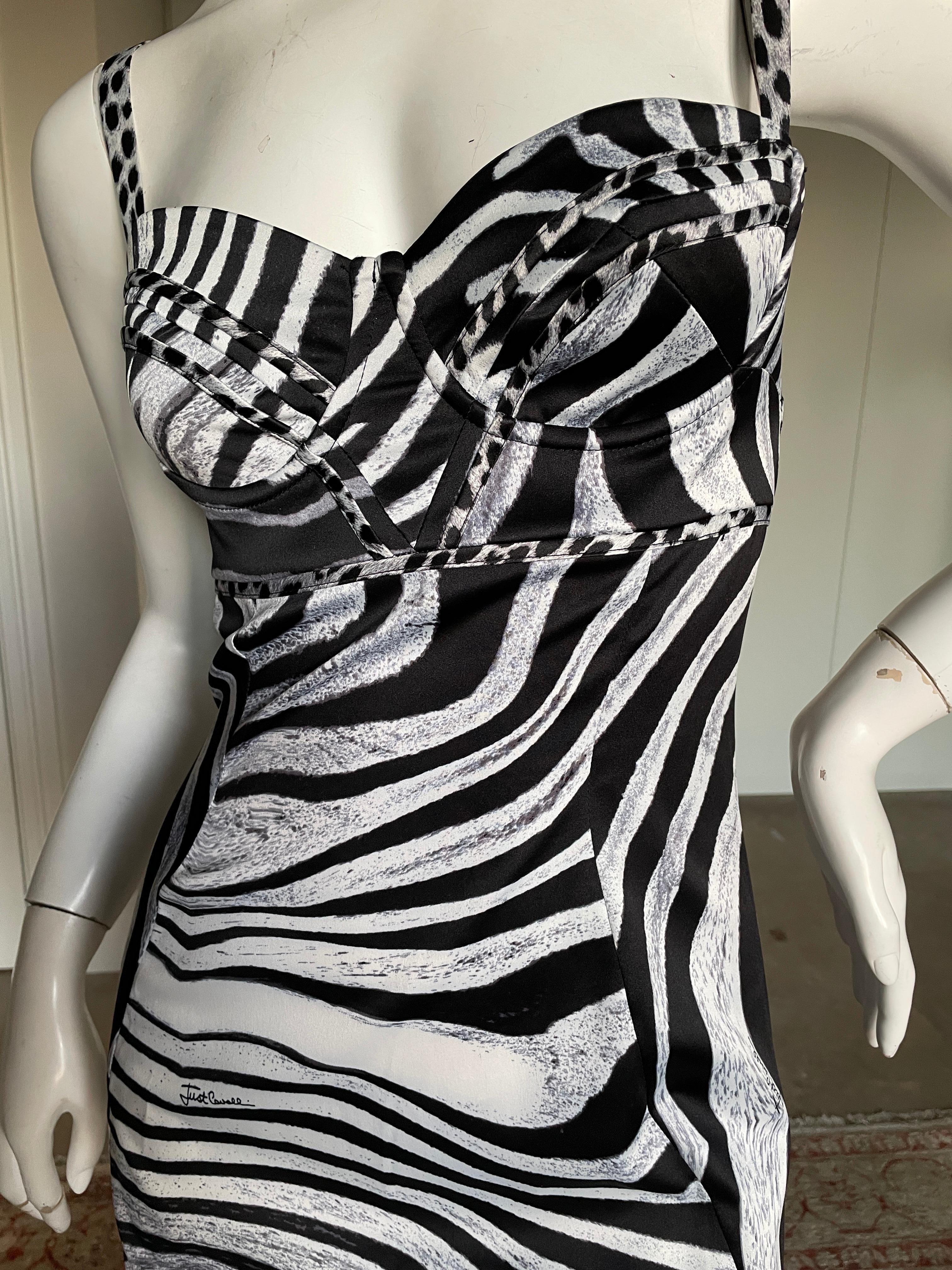 Gray Just Cavalli Vintage Zebra Print Mermaid Dress with Sexy Back and Train  For Sale