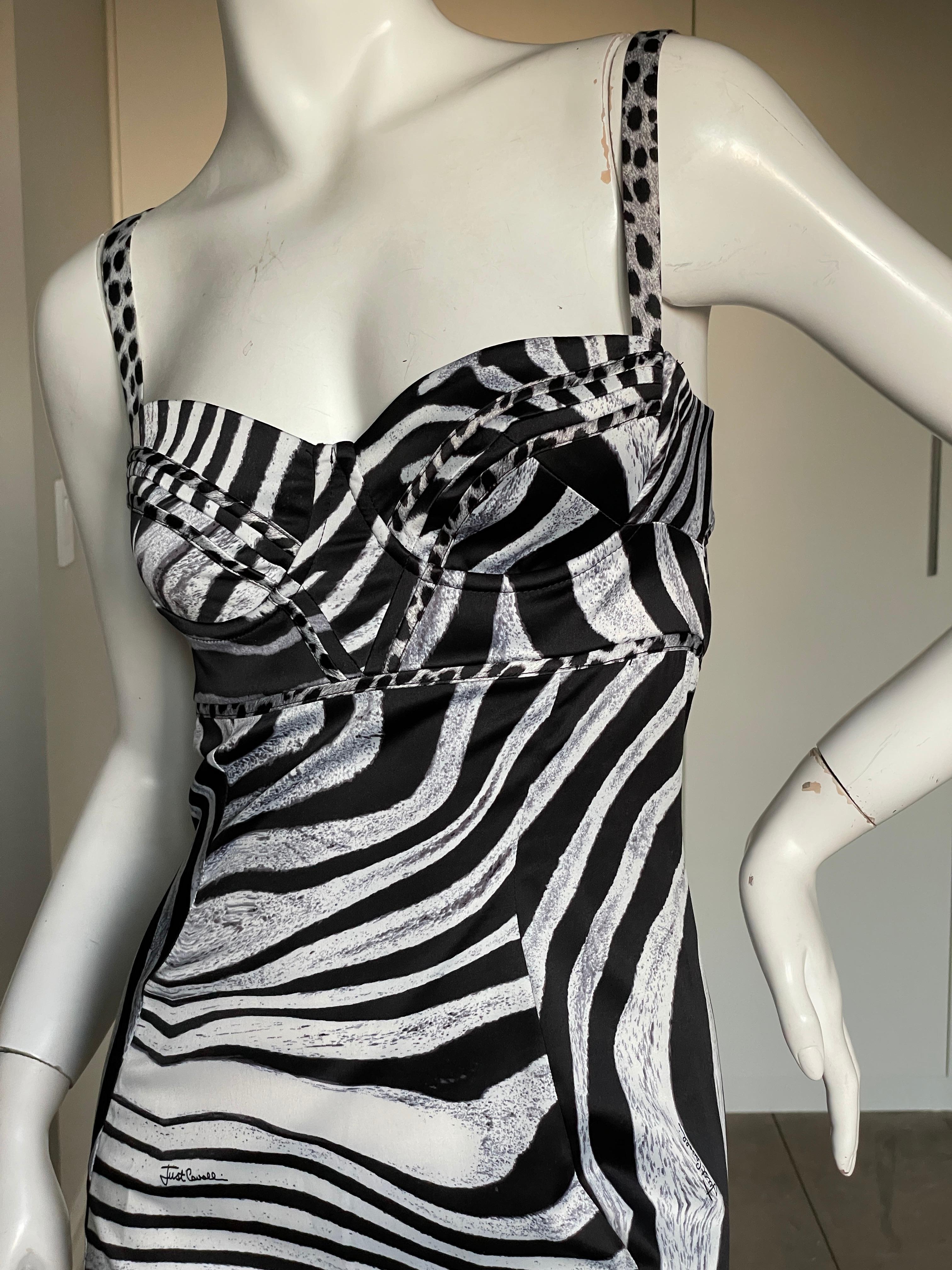 Just Cavalli Vintage Zebra Print Mermaid Dress with Sexy Back and Train  In Excellent Condition For Sale In Cloverdale, CA