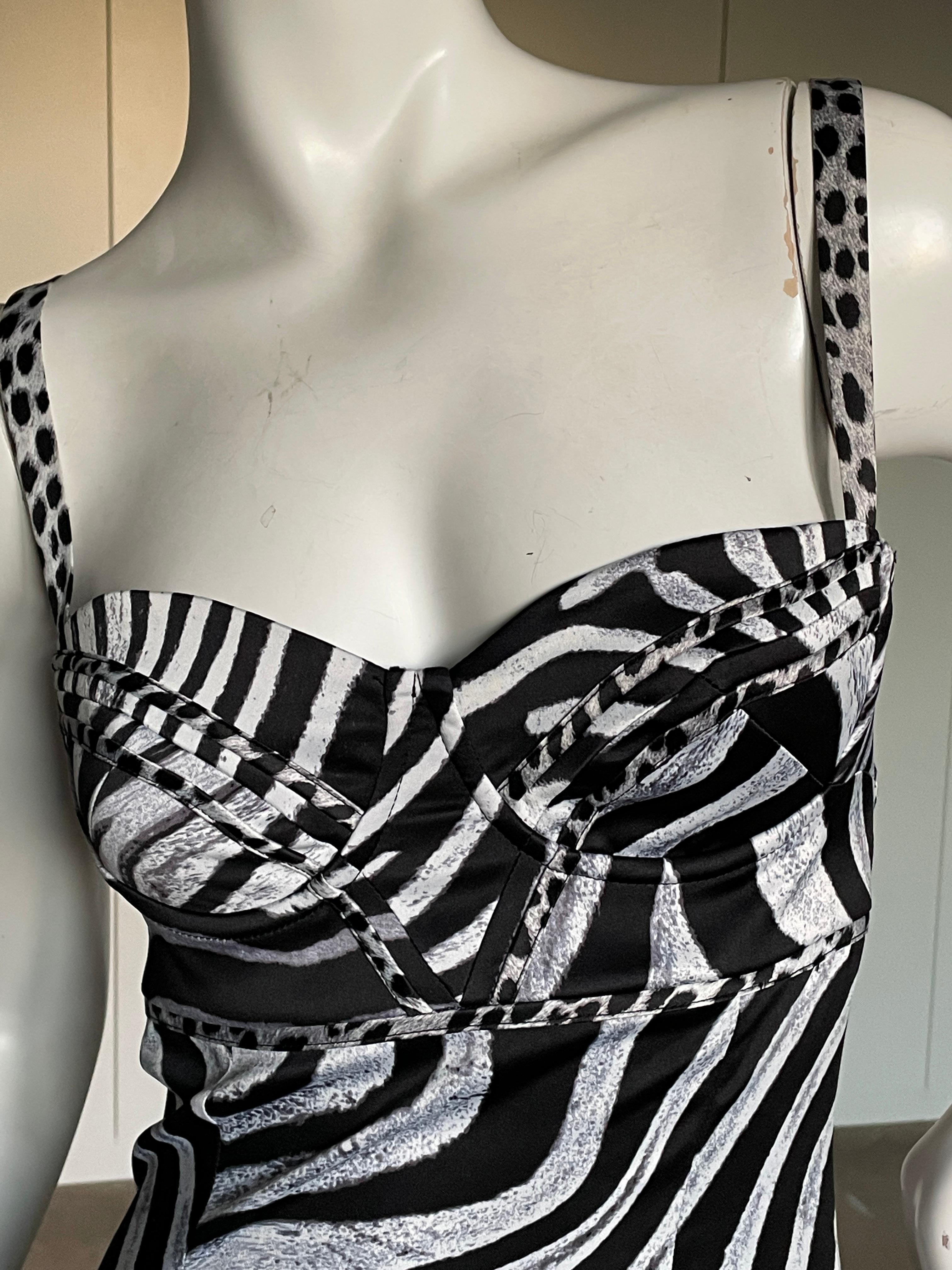 Women's Just Cavalli Vintage Zebra Print Mermaid Dress with Sexy Back and Train  For Sale