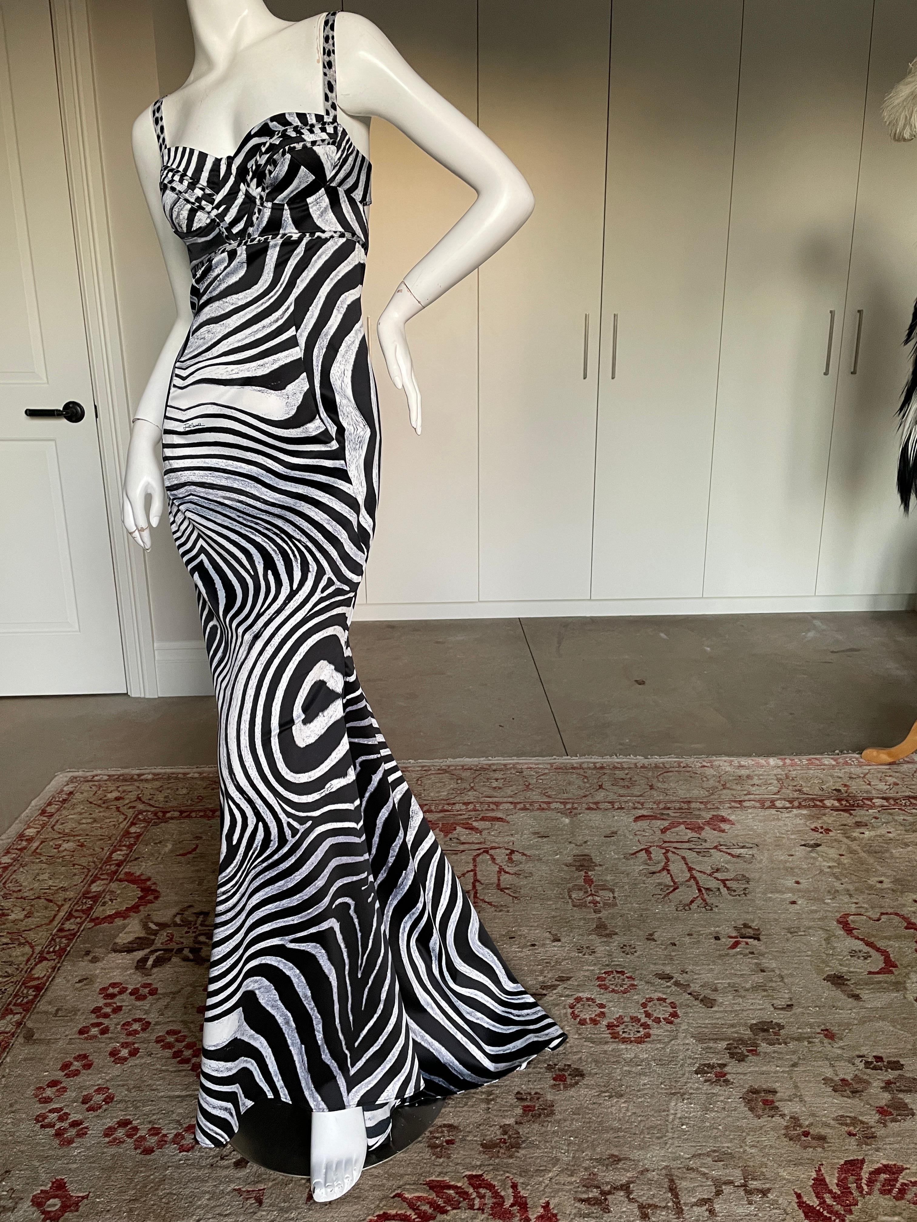 Just Cavalli Vintage Zebra Print Mermaid Dress with Sexy Back and Train  For Sale 2