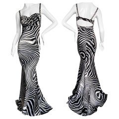 Just Cavalli Vintage Zebra Print Mermaid Dress with Sexy Back and Train 