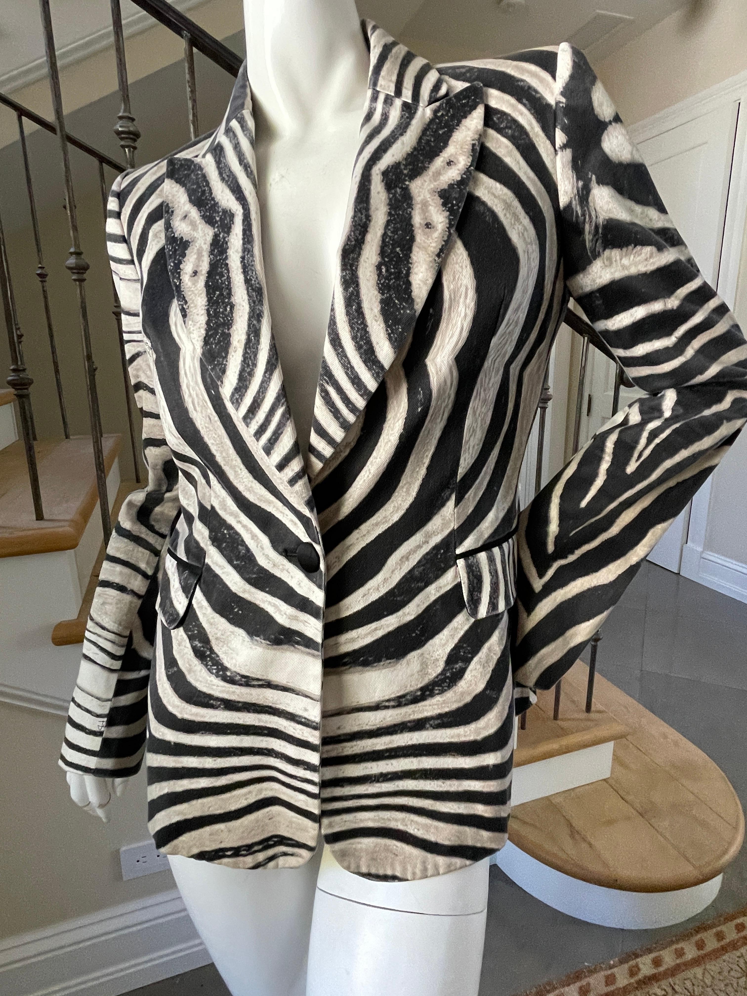 Just Cavalli Vintage Zebra Stripe Pattern Cotton Jacket by Roberto Cavalli 
 Sz 44
 This is so pretty, looks better on live model.
Bust 36