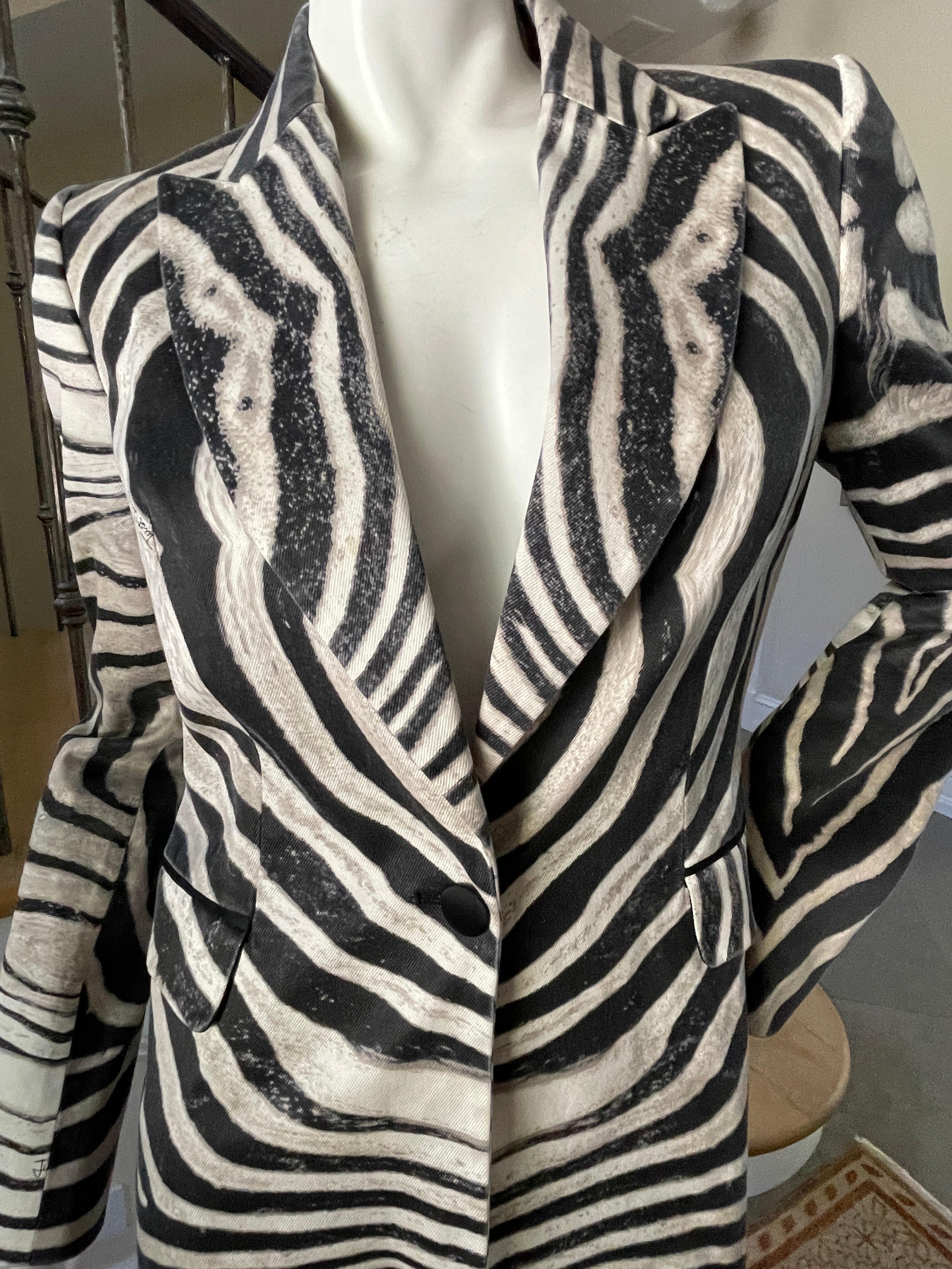 Black Just Cavalli Vintage Zebra Stripe Pattern Cotton Jacket by Roberto Cavalli For Sale