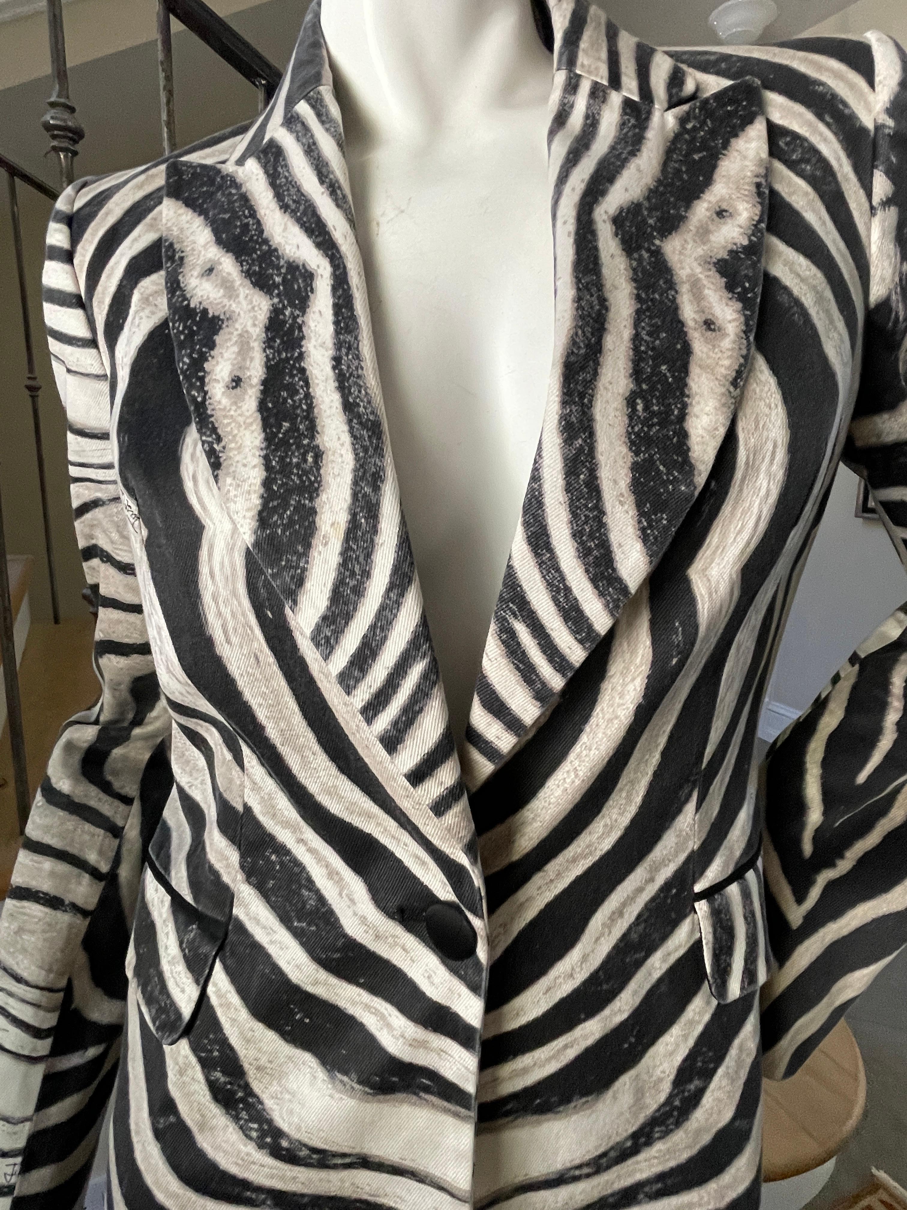 Just Cavalli Vintage Zebra Stripe Pattern Cotton Jacket by Roberto Cavalli In Excellent Condition For Sale In Cloverdale, CA