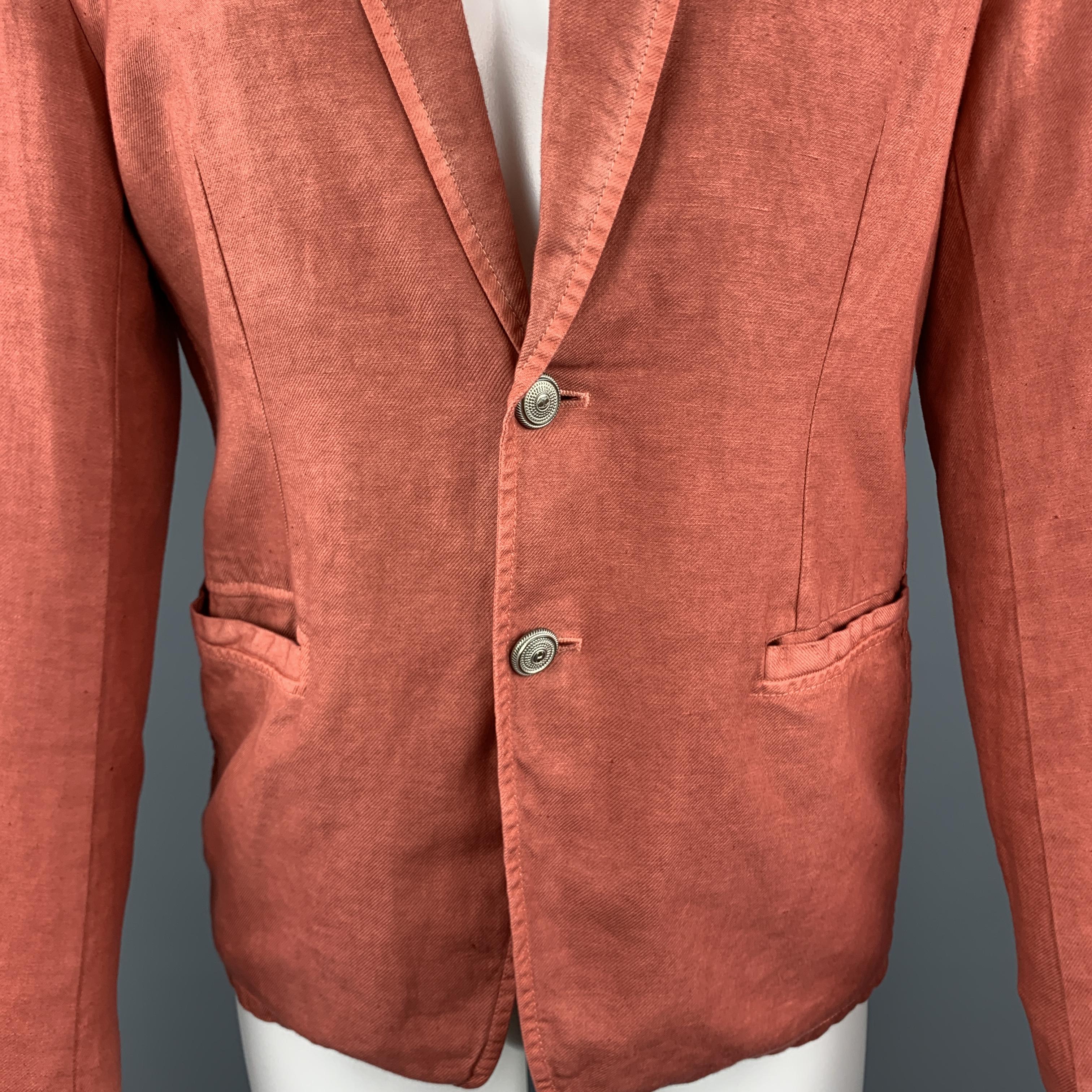Orange JUST CAVALLI Washed Brick Red Cotton / Linen Notch Lapel Sport Coat