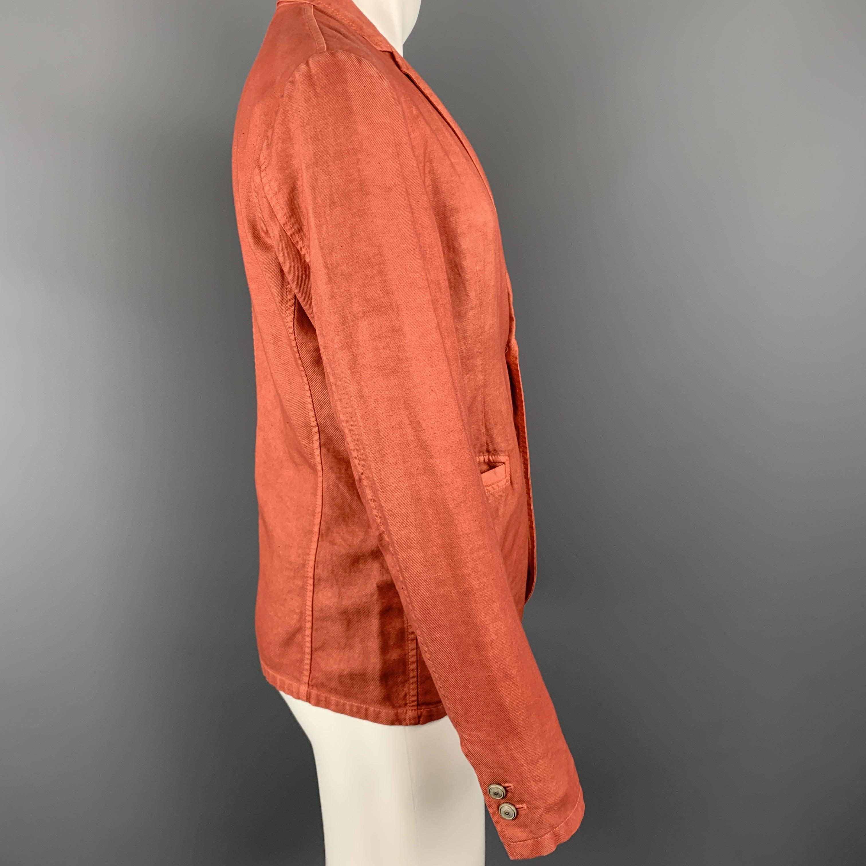JUST CAVALLI Washed Brick Red Cotton / Linen Notch Lapel Sport Coat For Sale 2
