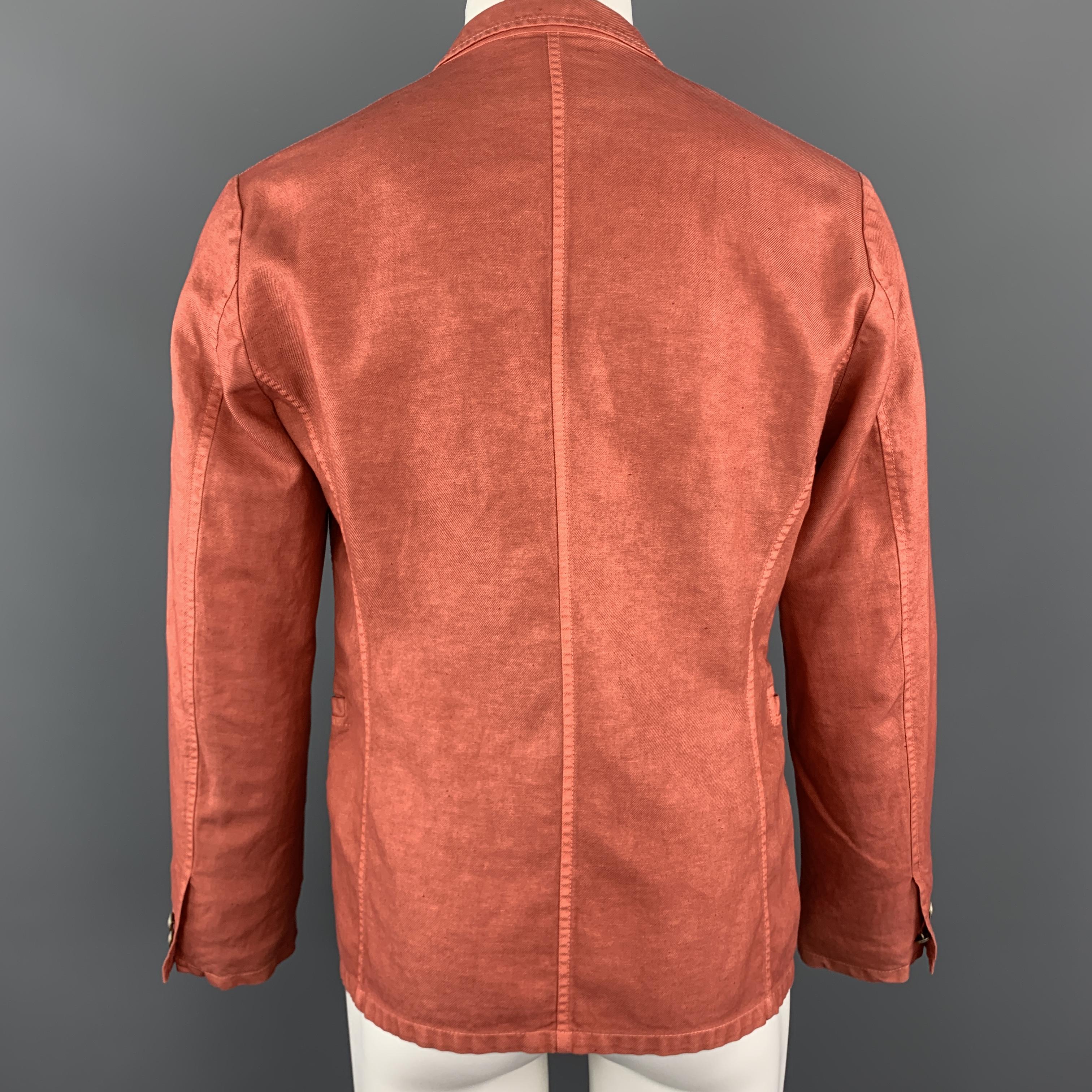 JUST CAVALLI Washed Brick Red Cotton / Linen Notch Lapel Sport Coat 3