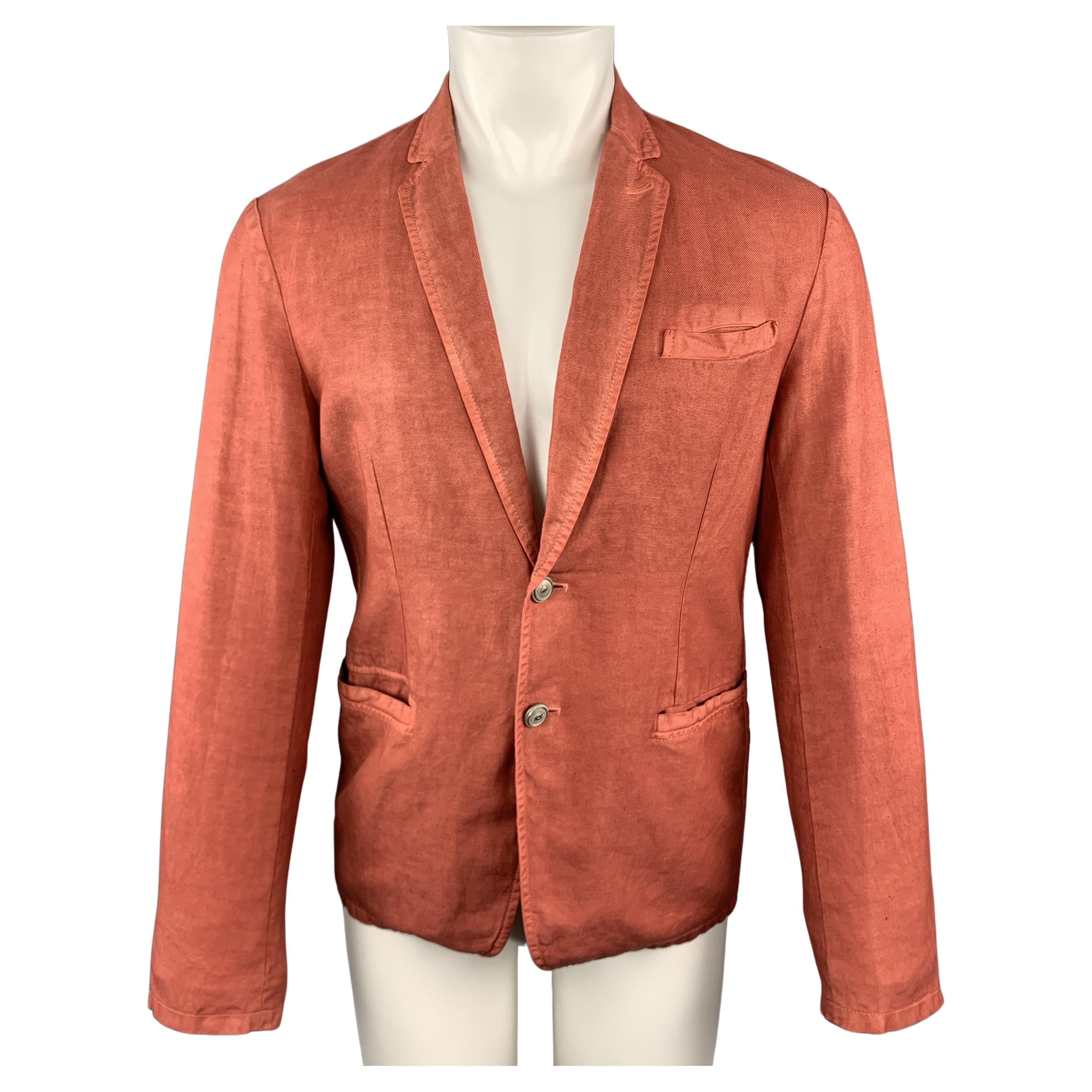 JUST CAVALLI Washed Brick Red Cotton / Linen Notch Lapel Sport Coat For Sale