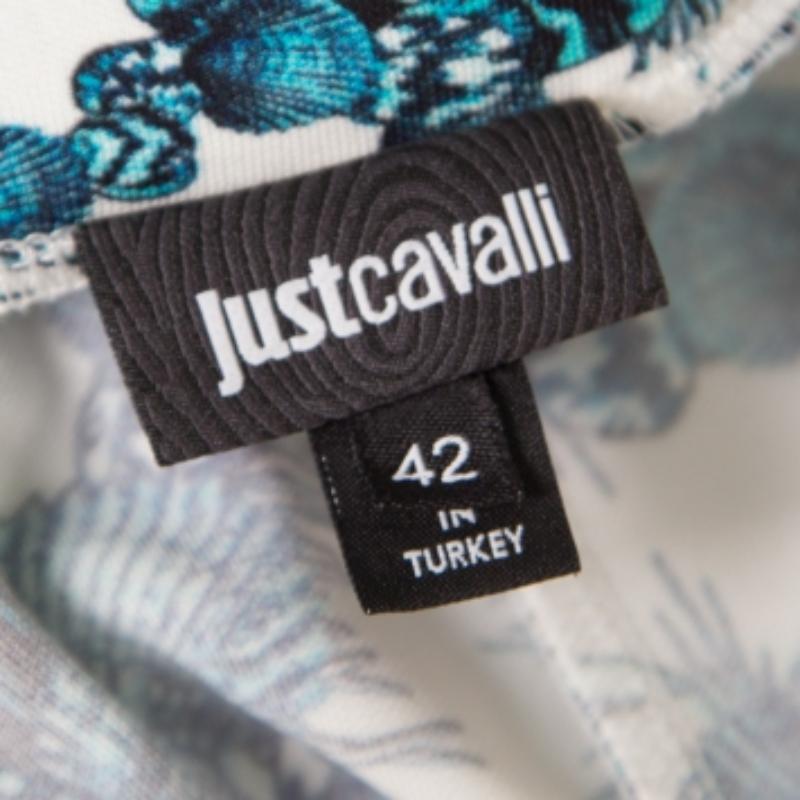Just Cavalli Pantalones con detalle de lazo drapeado estampados en concha blanca y azul M en Bueno estado para la venta en Dubai, Al Qouz 2