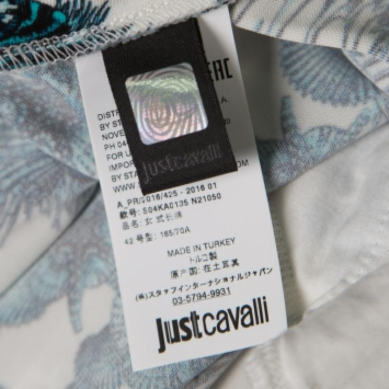 De las mujeres Just Cavalli Pantalones con detalle de lazo drapeado estampados en concha blanca y azul M en venta