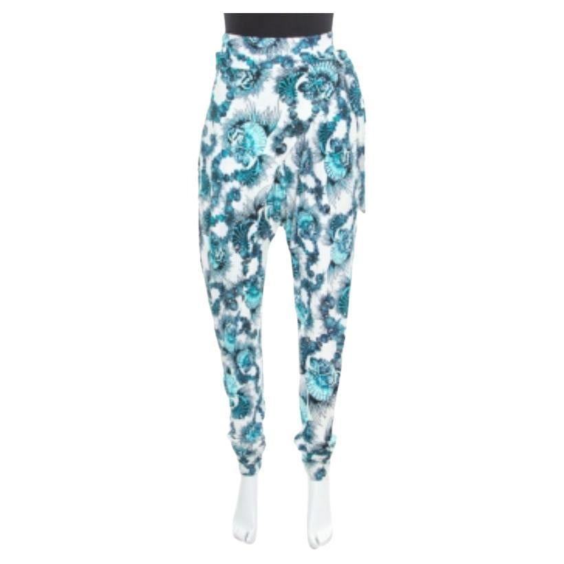 Just Cavalli Pantalones con detalle de lazo drapeado estampados en concha blanca y azul M en venta