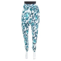 Just Cavalli White and Blue Shell Printed Draped Tie Detail Pants M