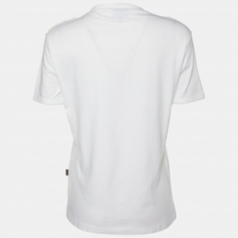 Just Cavalli Weißes Baumwoll-Strick-T-Shirt mit Rundhalsausschnitt L im Zustand „Gut“ im Angebot in Dubai, Al Qouz 2