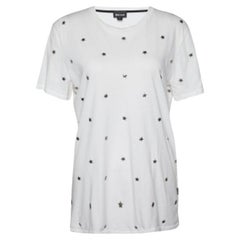 Just Cavalli Camiseta blanca de punto de algodón con tachuelas de estrella M