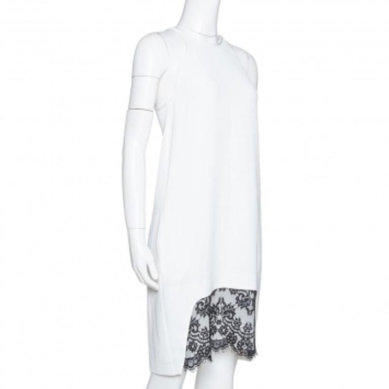 Gray Just Cavalli White Crepe Lace Trim Sleeveless Shift Dress M For Sale