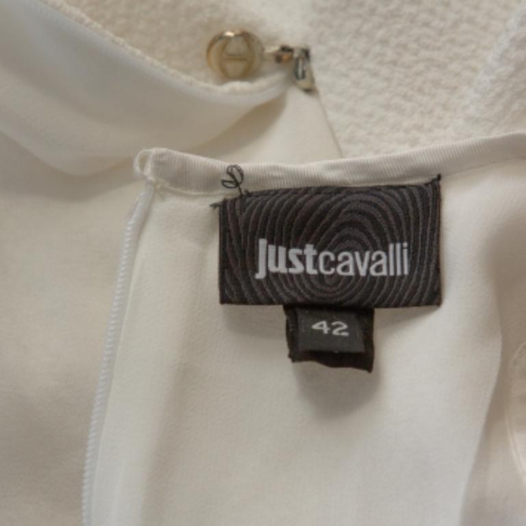Just Cavalli White Crepe Lace Trim Sleeveless Shift Dress M In Good Condition For Sale In Dubai, Al Qouz 2