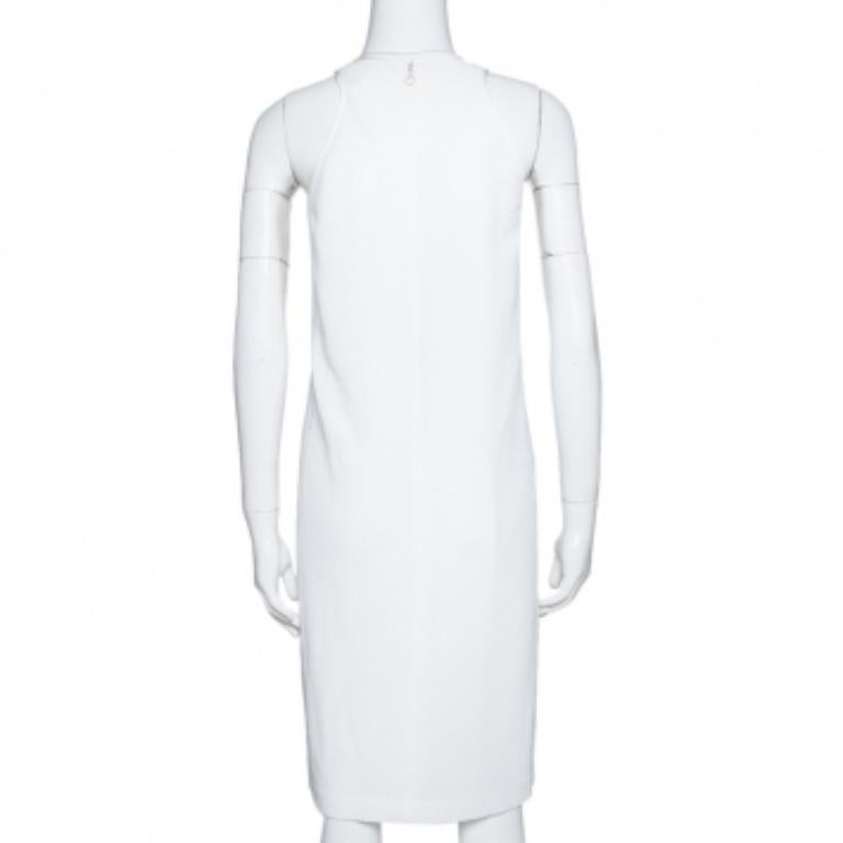 Just Cavalli White Crepe Lace Trim Sleeveless Shift Dress M For Sale 1