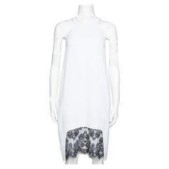 Just Cavalli White Crepe Lace Trim Sleeveless Shift Dress M