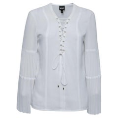 Just Cavalli White Crepe Lace-Up Detail Flute Sleeve Blouse M