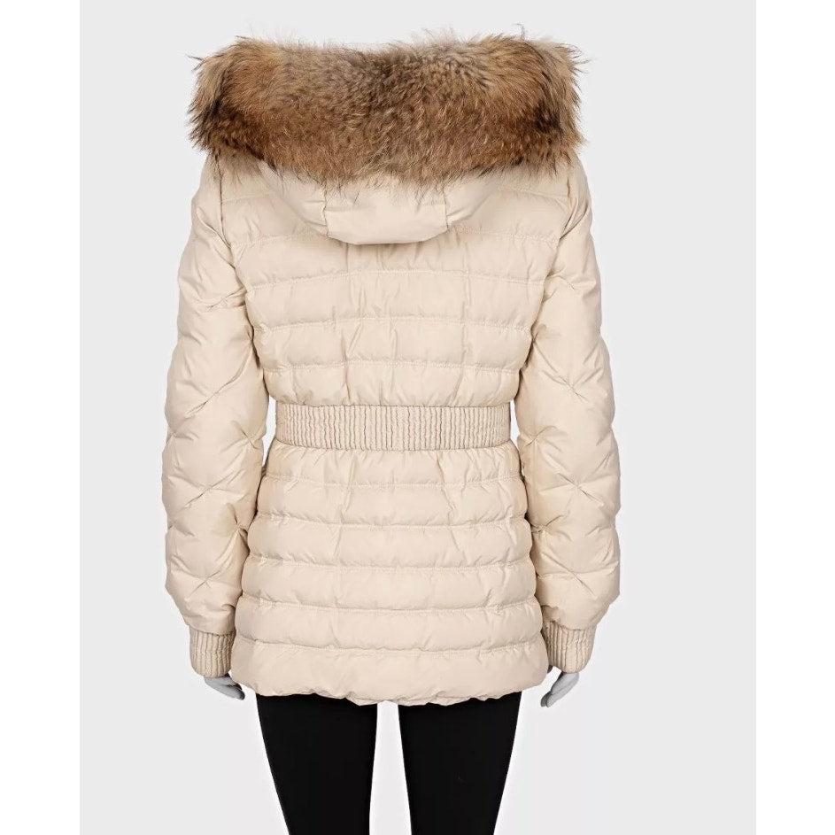 Bianco Just Cavalli Cappotto in piumino bianco con pelliccia di procione - Taglia 42/M in vendita