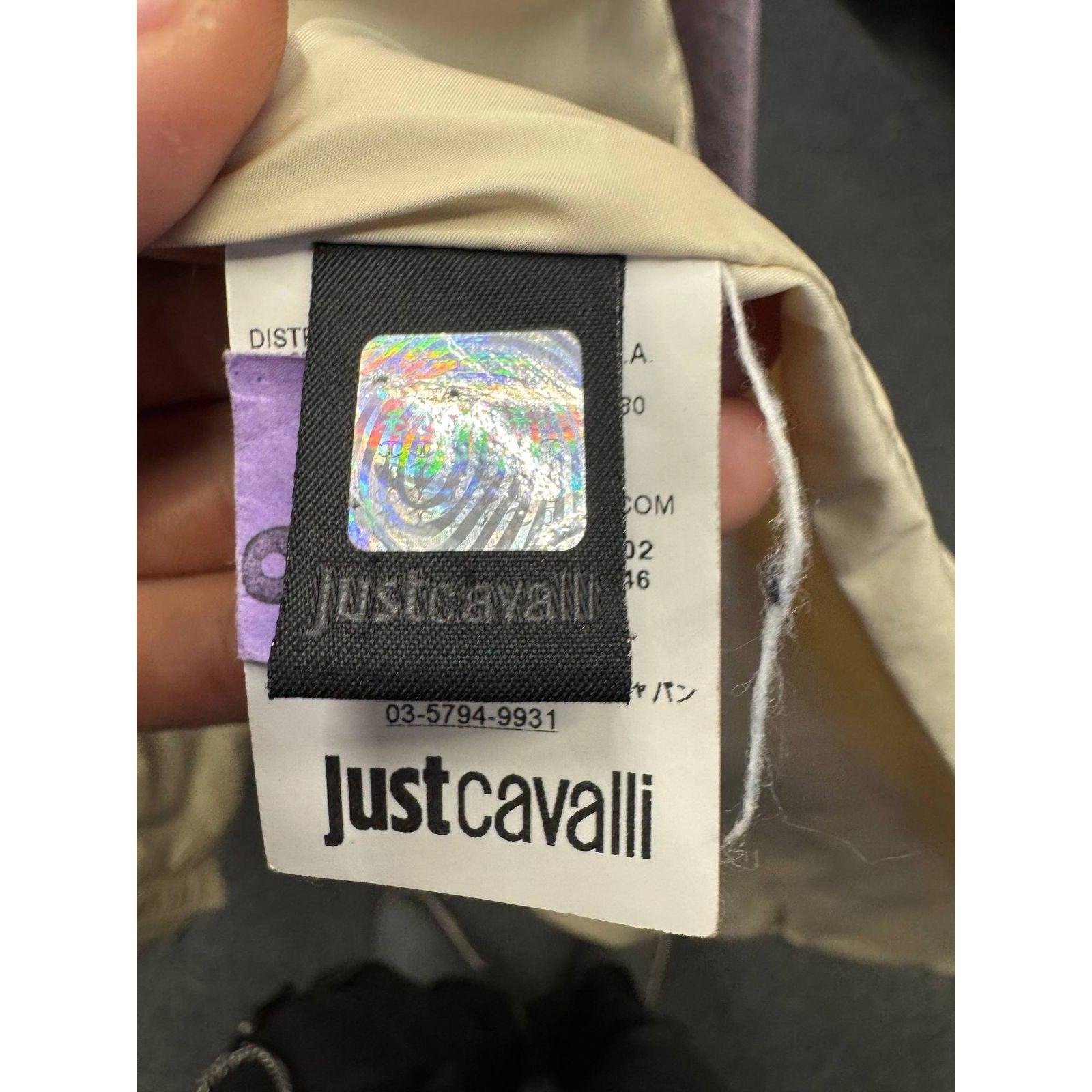 Donna Just Cavalli Cappotto in piumino bianco con pelliccia di procione - Taglia 42/M in vendita