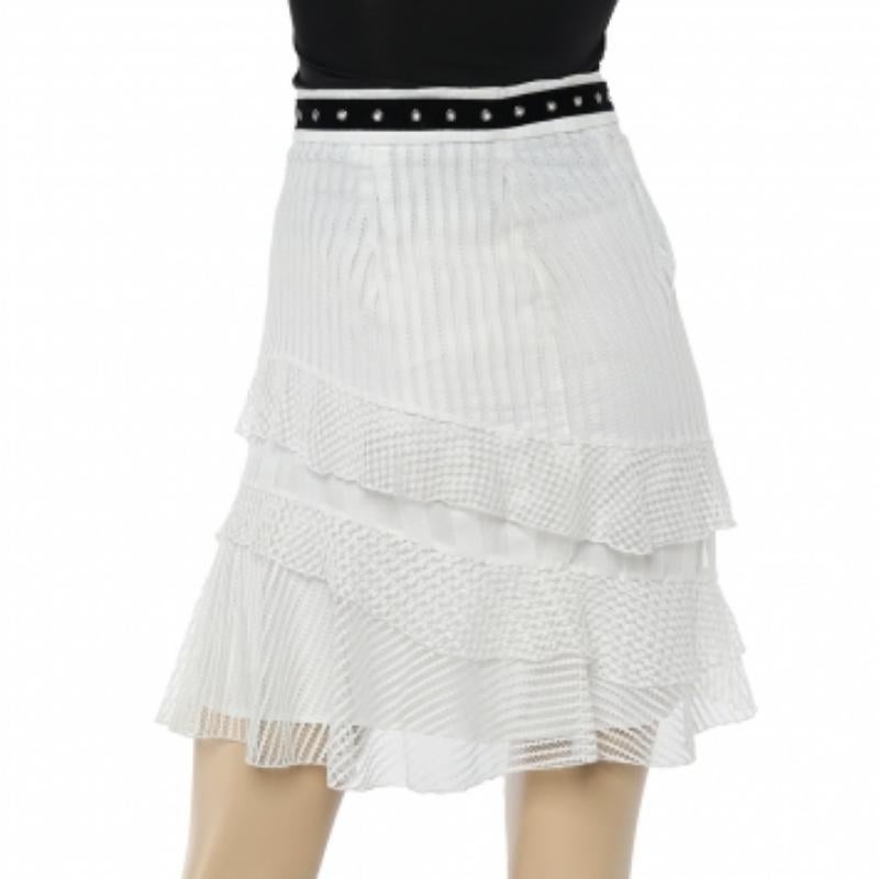 Gray Just Cavalli White Lace Overlay Ruffle Tiered Skirt S For Sale