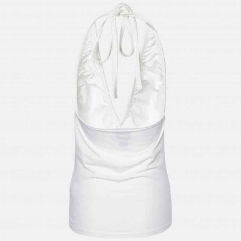 Just Cavalli Weißes bedrucktes Baumwolltop mit Neckholder M Damen im Angebot