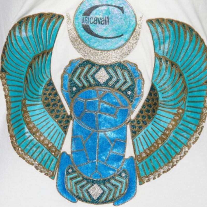Just Cavalli Weißes bedrucktes Baumwolltop mit Neckholder M im Angebot 1