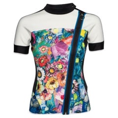 Just Cavalli Camiseta blanca de punto estampada con cremallera S