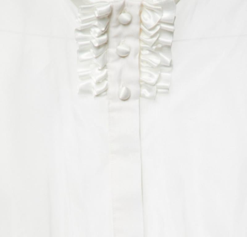 Gris Just Cavalli White Silk Organza Ruffled Sheer Blouse L en vente