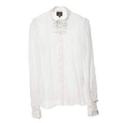 Just Cavalli White Silk Organza Ruffled Sheer Blouse L
