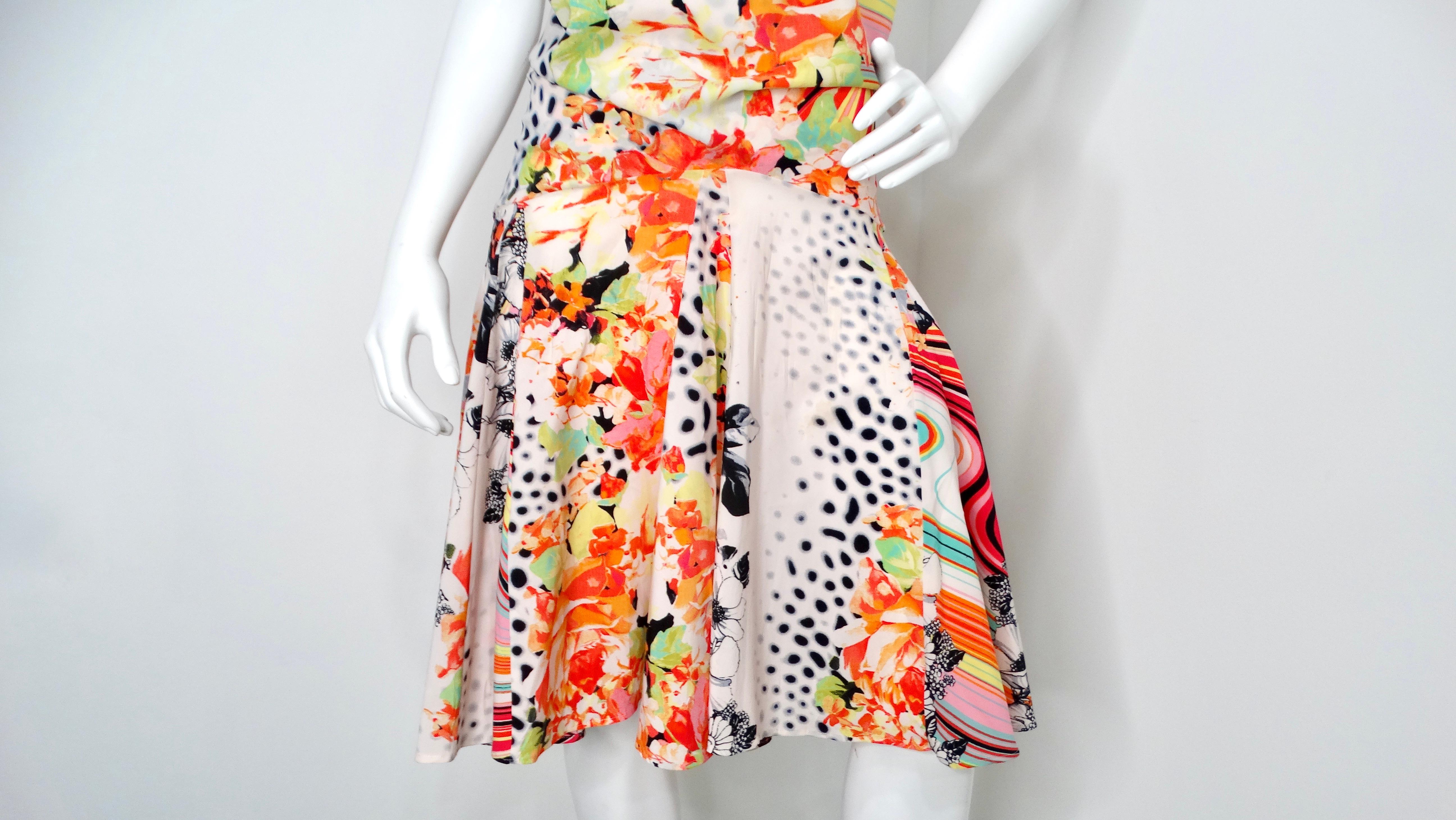 Vestido sin mangas con estampado floral multicolor Just Cavalli Y2K Beige en venta