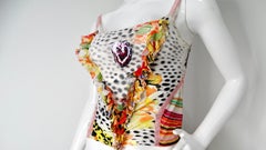 Just Cavalli Y2K Rüschen & Mehrfarbiger abstrakter Blumendruck mit Blumendruck  Mesh-Tank-Top