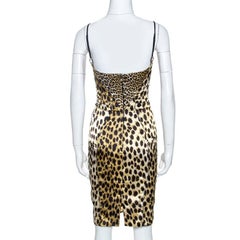 Just Cavalli Yellow Stretch Satin Leopard Print Corset Dress S
