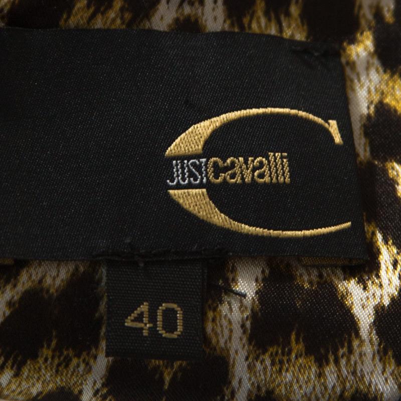 Just Cavalli Yellow Stretch Satin Leopard Print Corset Dress S In Good Condition In Dubai, Al Qouz 2
