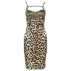 Just Cavalli Yellow Stretch Satin Leopard Print Corset Dress S