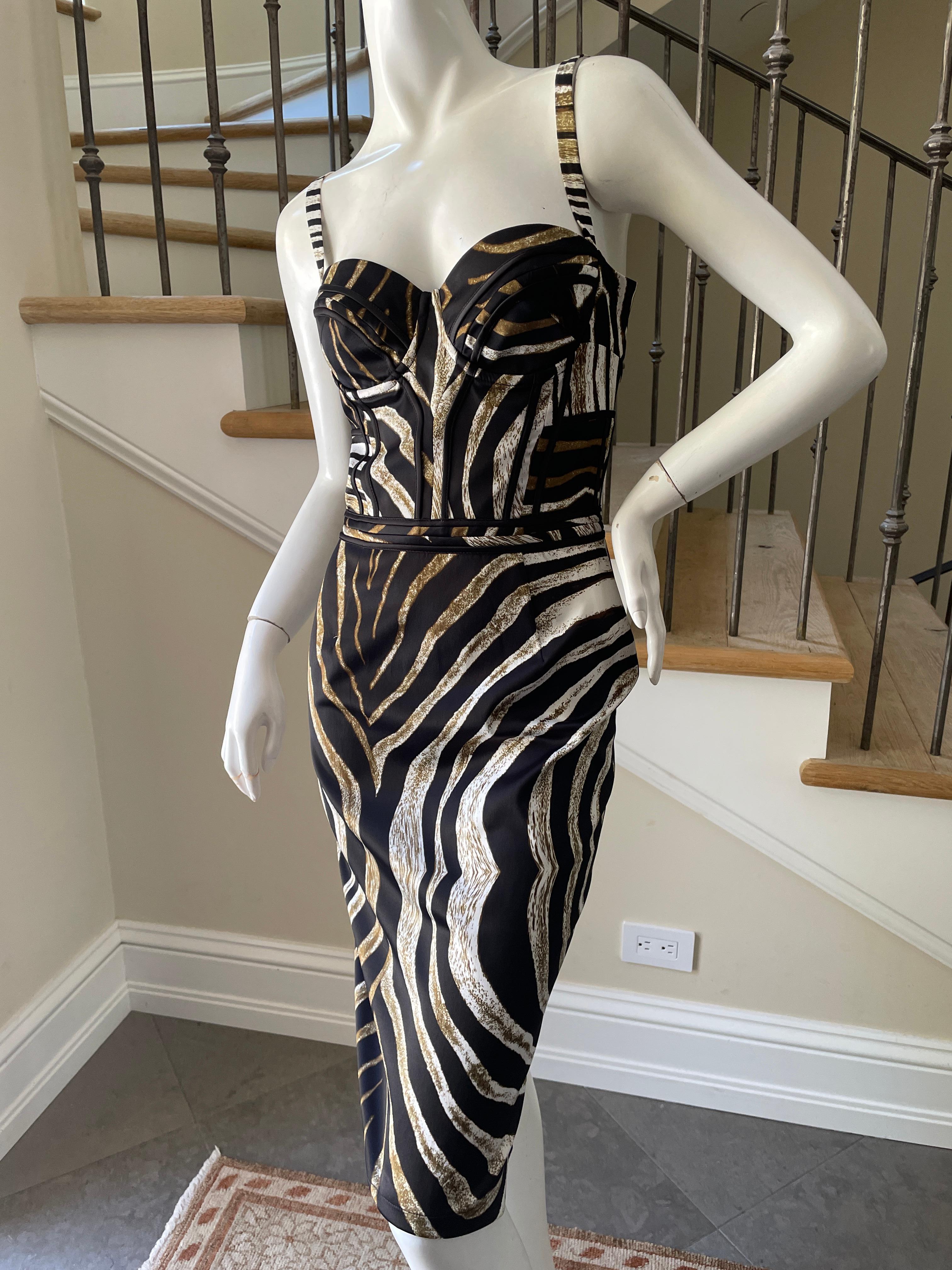 Just Cavalli Zebra Print Corset Cocktail Dress by Roberto Cavalli. 
 This is so pretty, use the zoom feature to see details.
Size 42
Bust 34