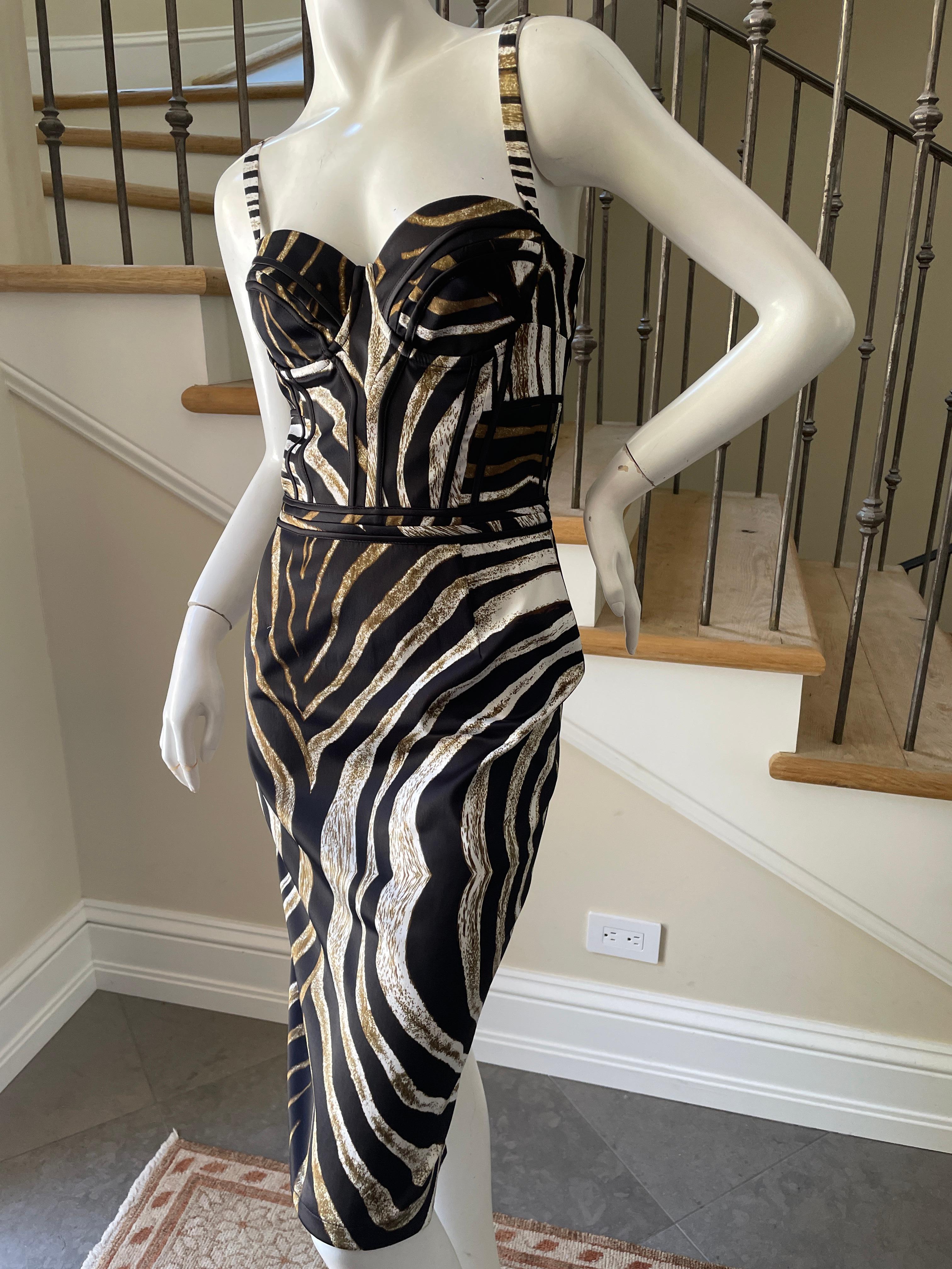 Black Just Cavalli Zebra Print Corset Cocktail Dress by Roberto Cavalli For Sale