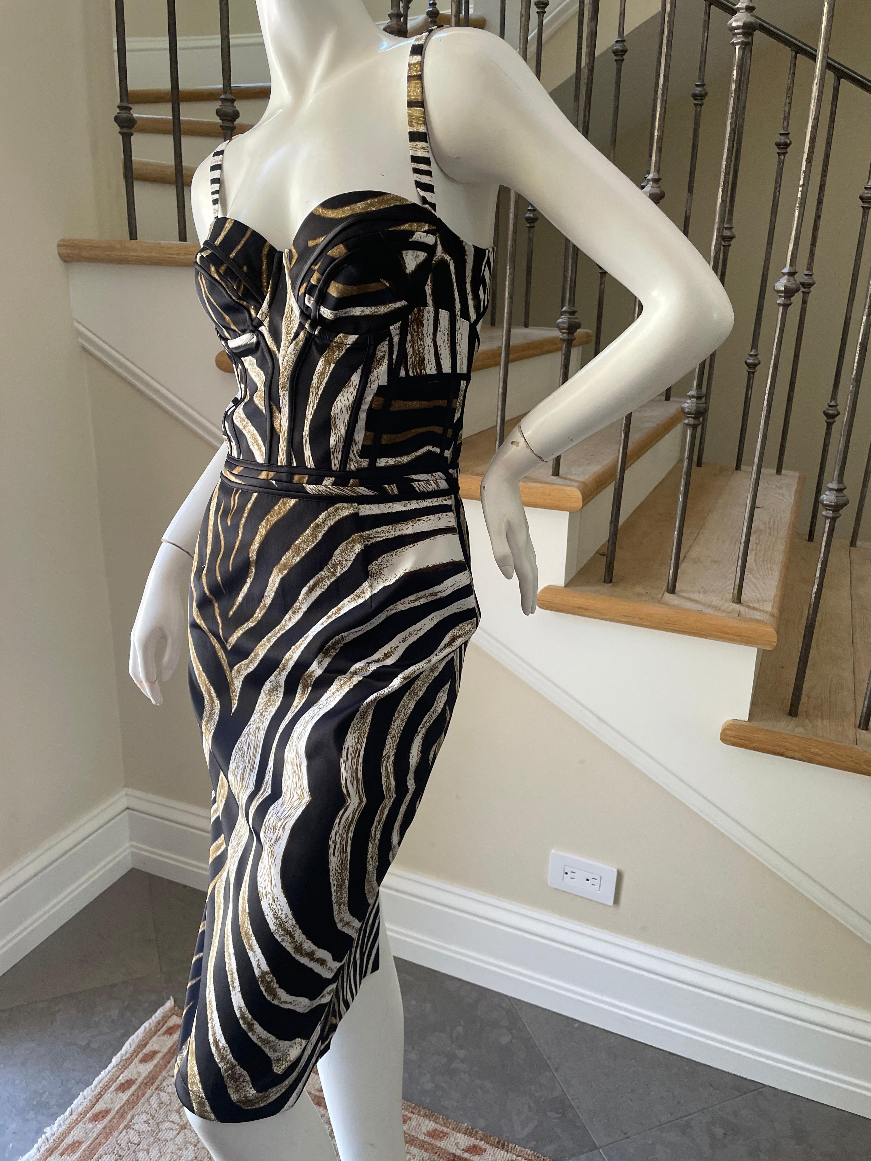 Just Cavalli Zebra Print Corset Cocktail Dress by Roberto Cavalli In Excellent Condition For Sale In Cloverdale, CA