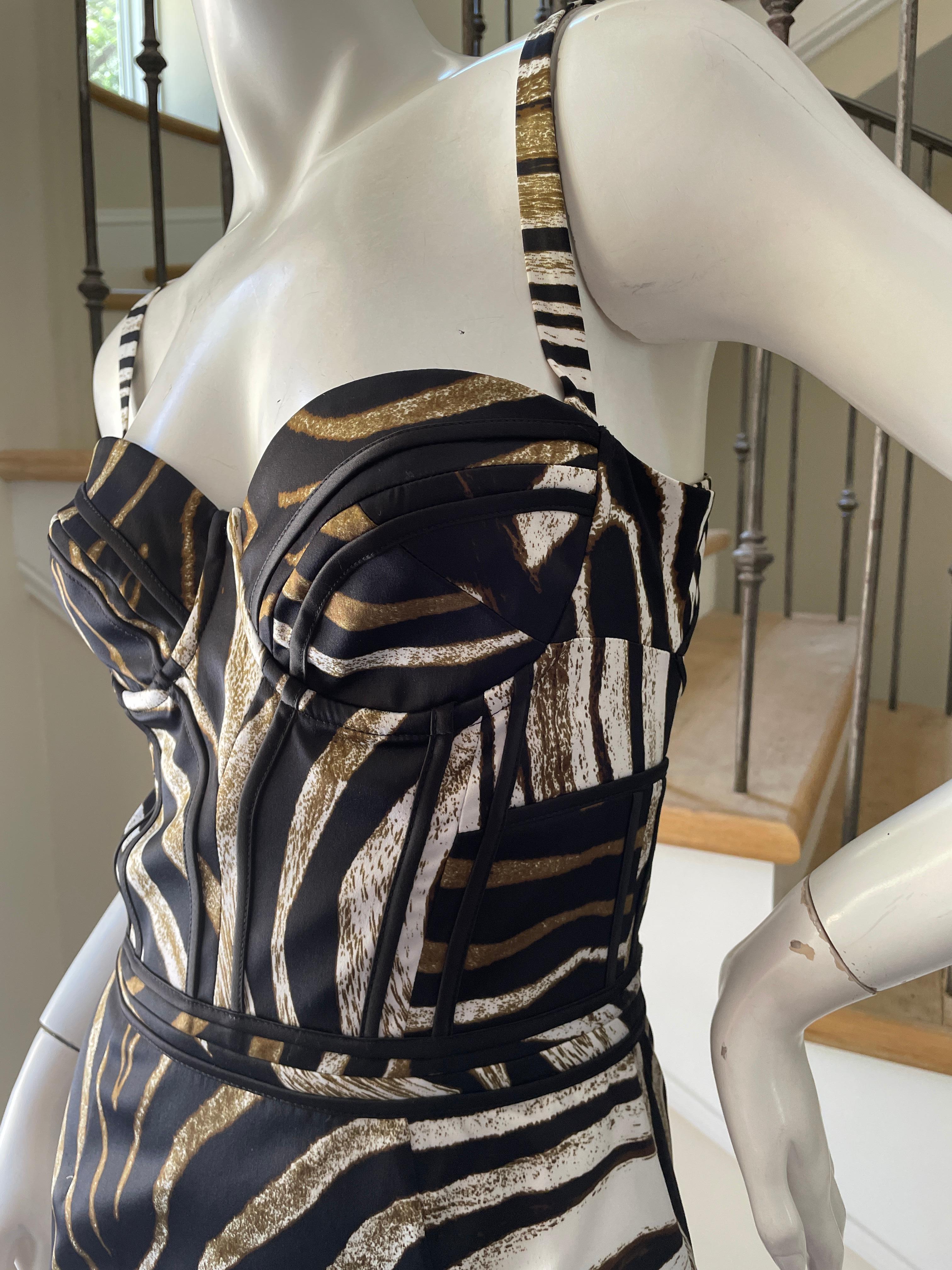 Women's Just Cavalli Zebra Print Corset Cocktail Dress by Roberto Cavalli For Sale