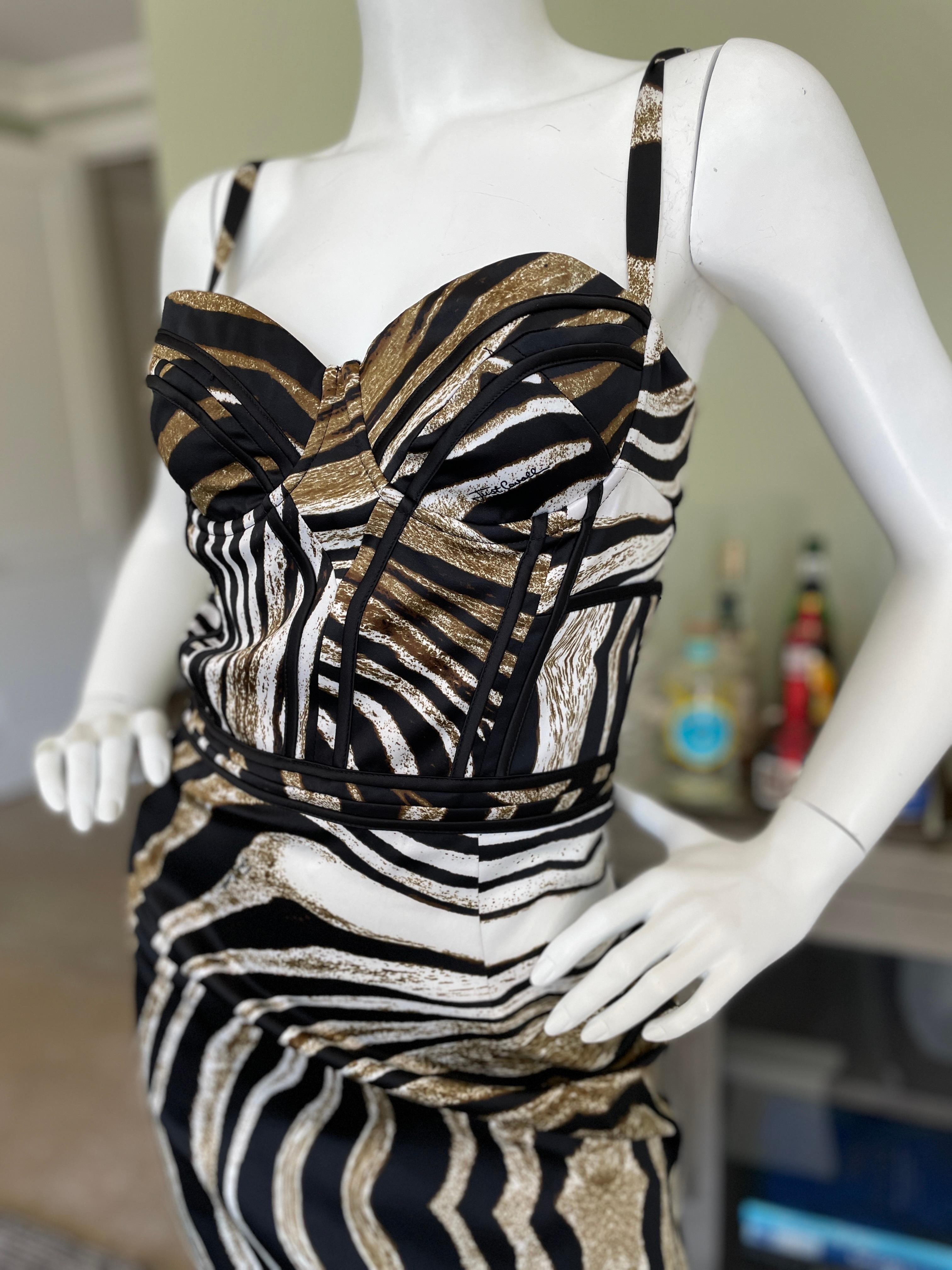 Gray Just Cavalli Zebra Print Corset Cocktail Dress by Roberto Cavalli