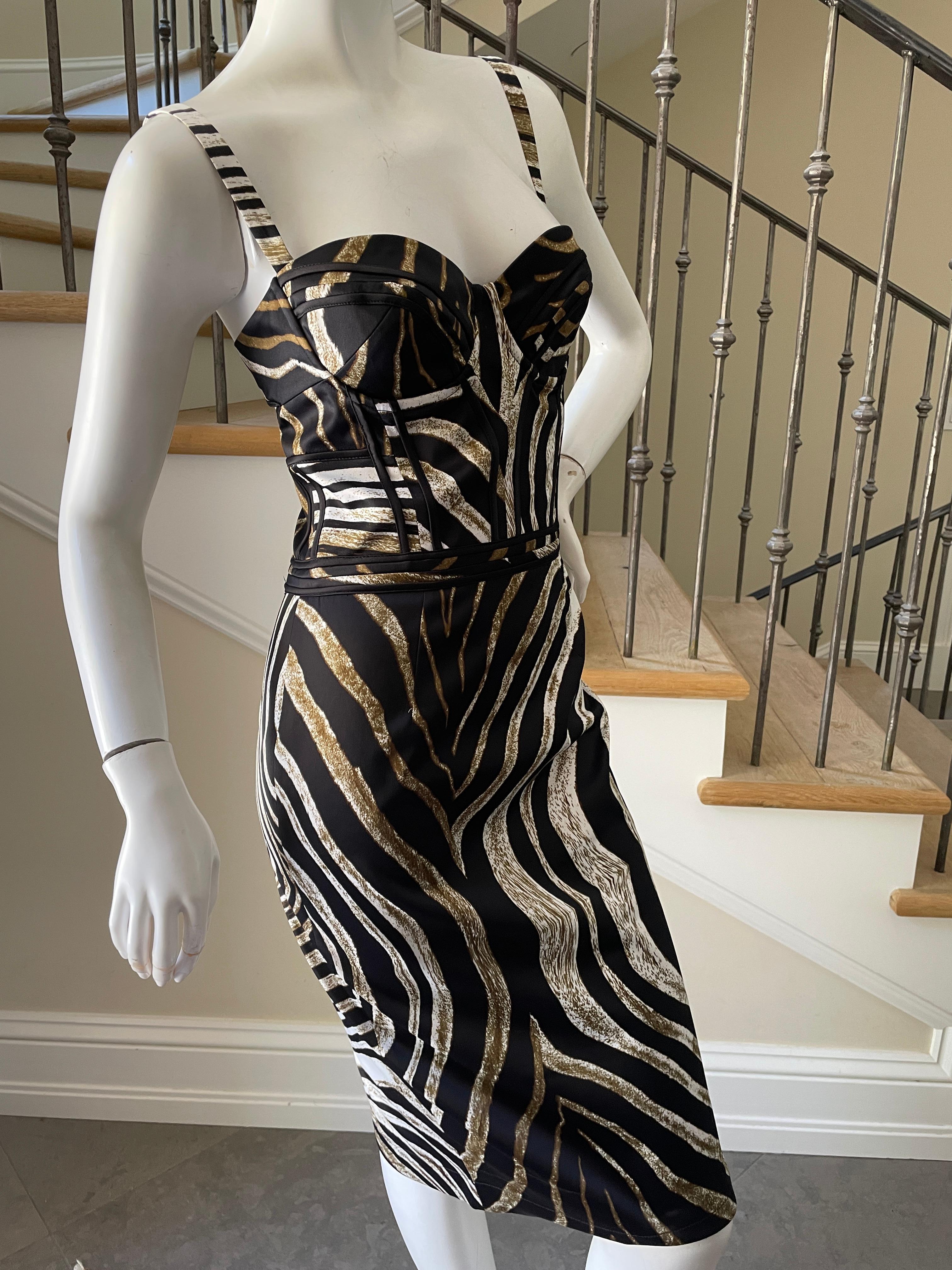 Just Cavalli Zebra Print Corset Cocktail Dress by Roberto Cavalli For Sale 4