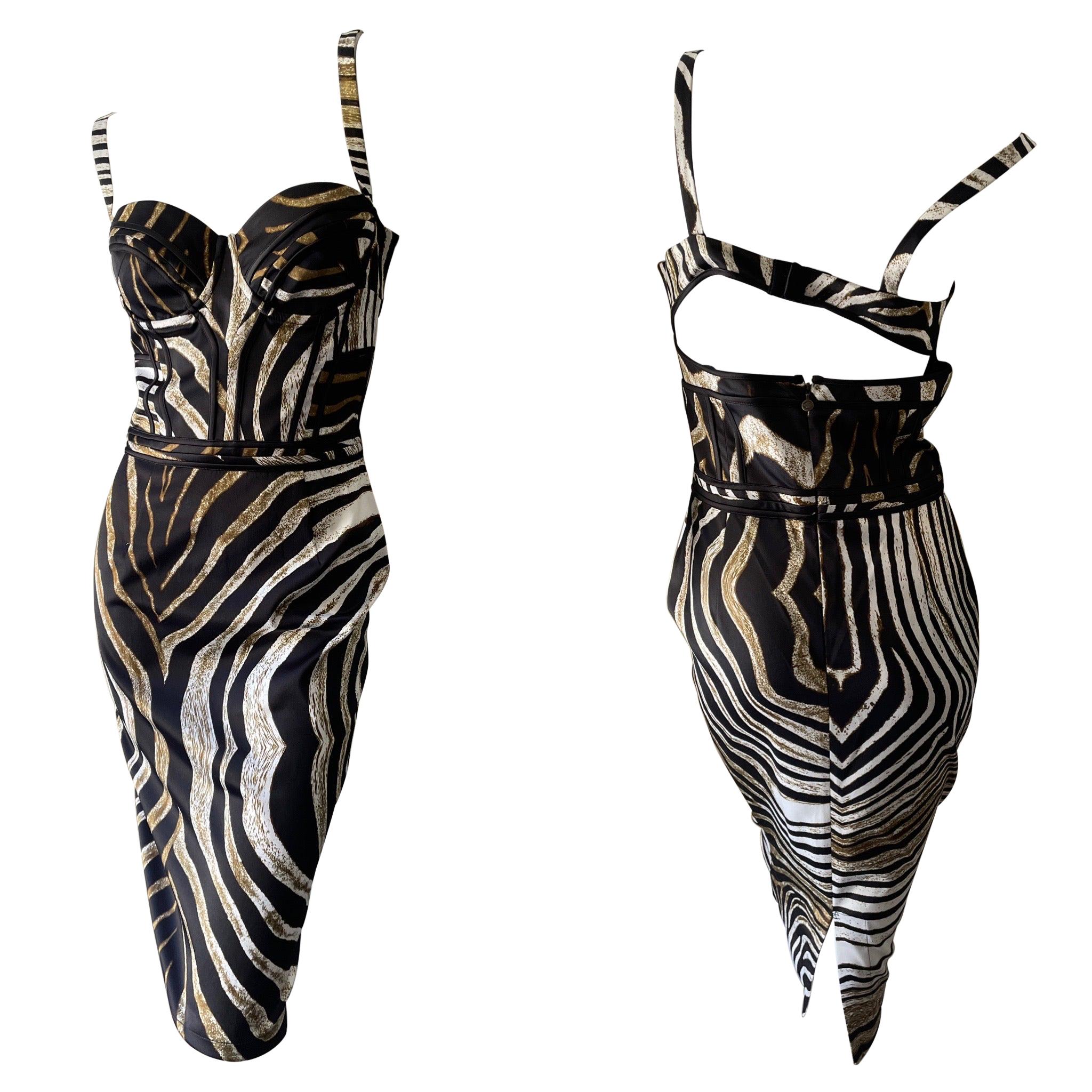 Just Cavalli Zebra Print Corset Cocktail Dress by Roberto Cavalli For Sale