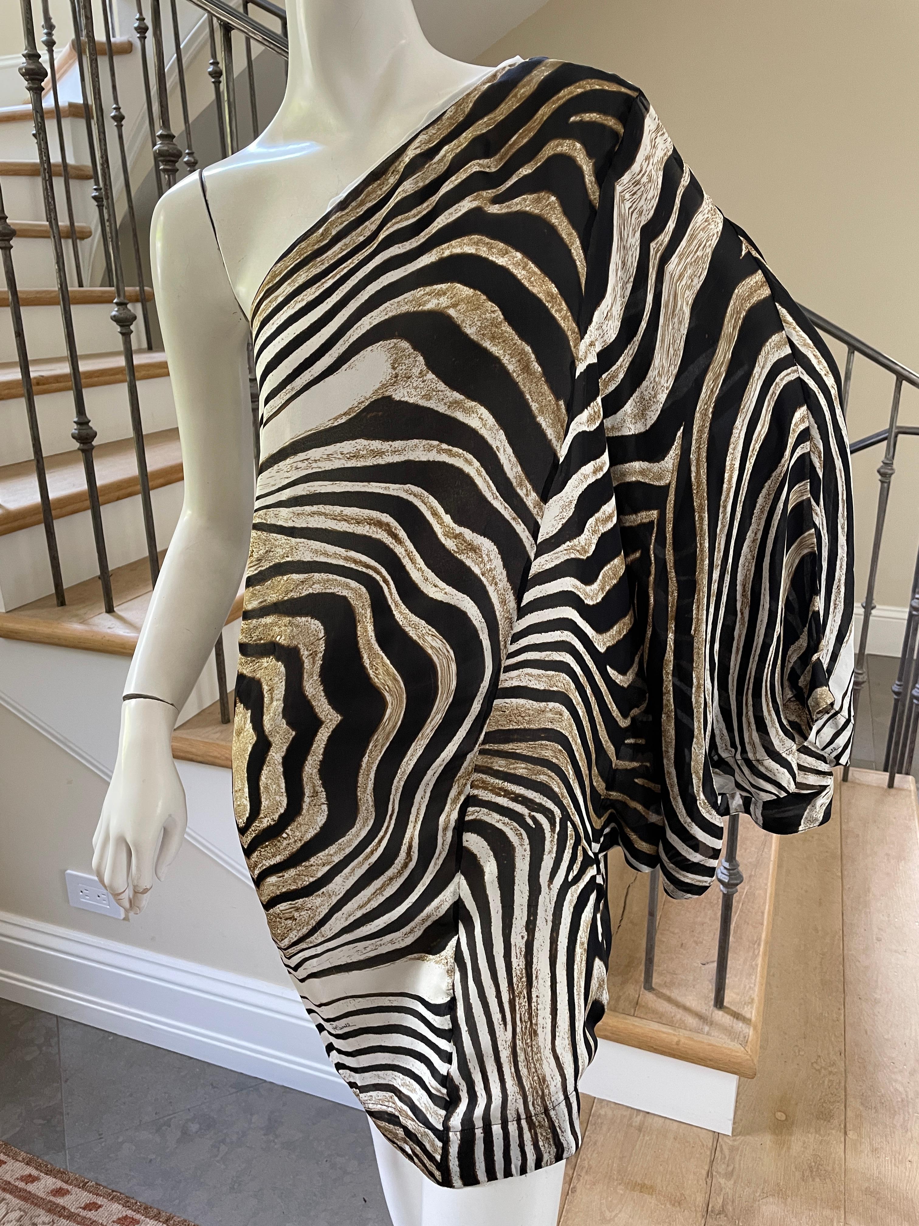 Just Cavalli Zebra Print One Sleeve Zebra Cocktail Dress by Roberto Cavalli In Excellent Condition For Sale In Cloverdale, CA