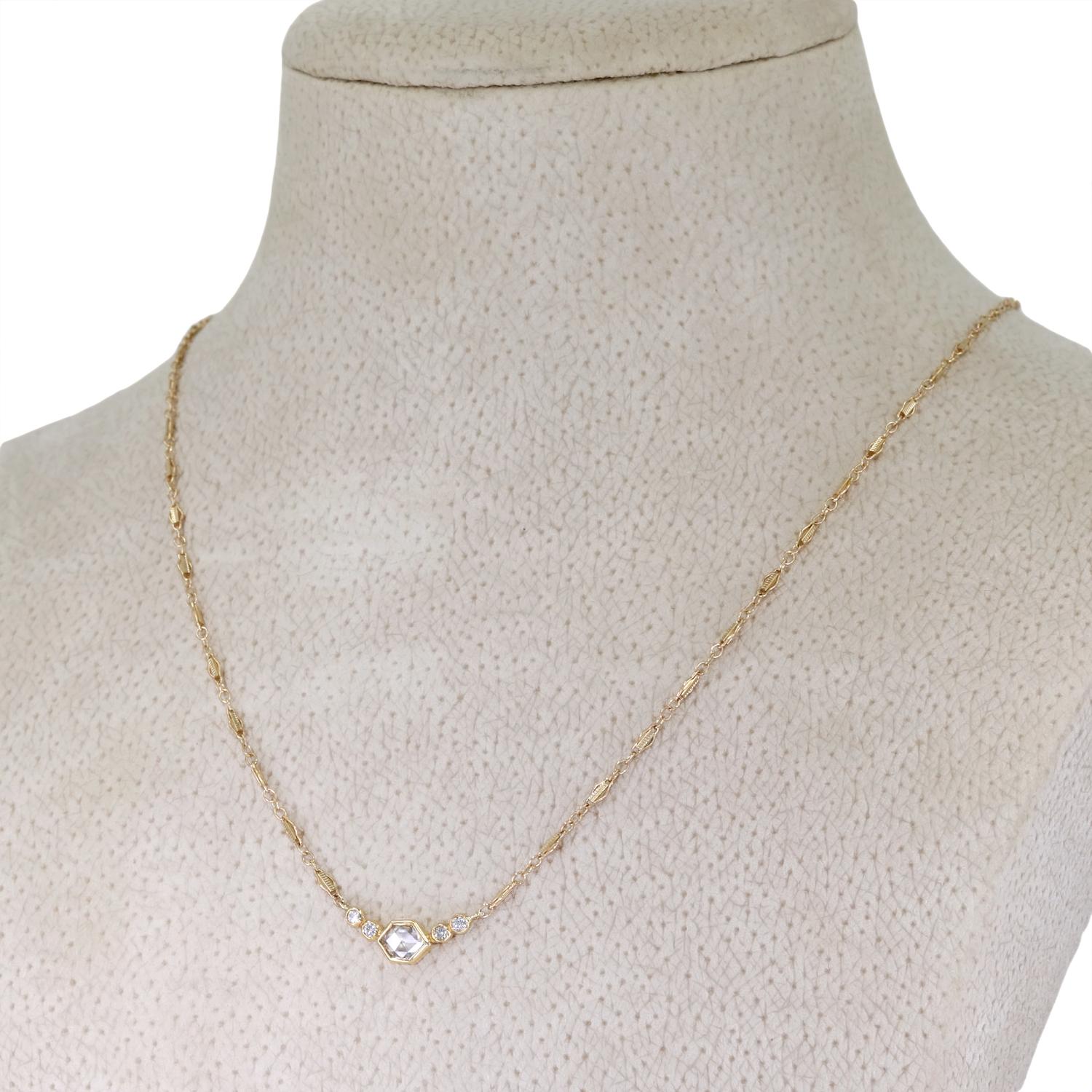 Art Deco Just Jules Rose + Brilliant-Cut White Diamond Yellow Gold Five Stone Necklace