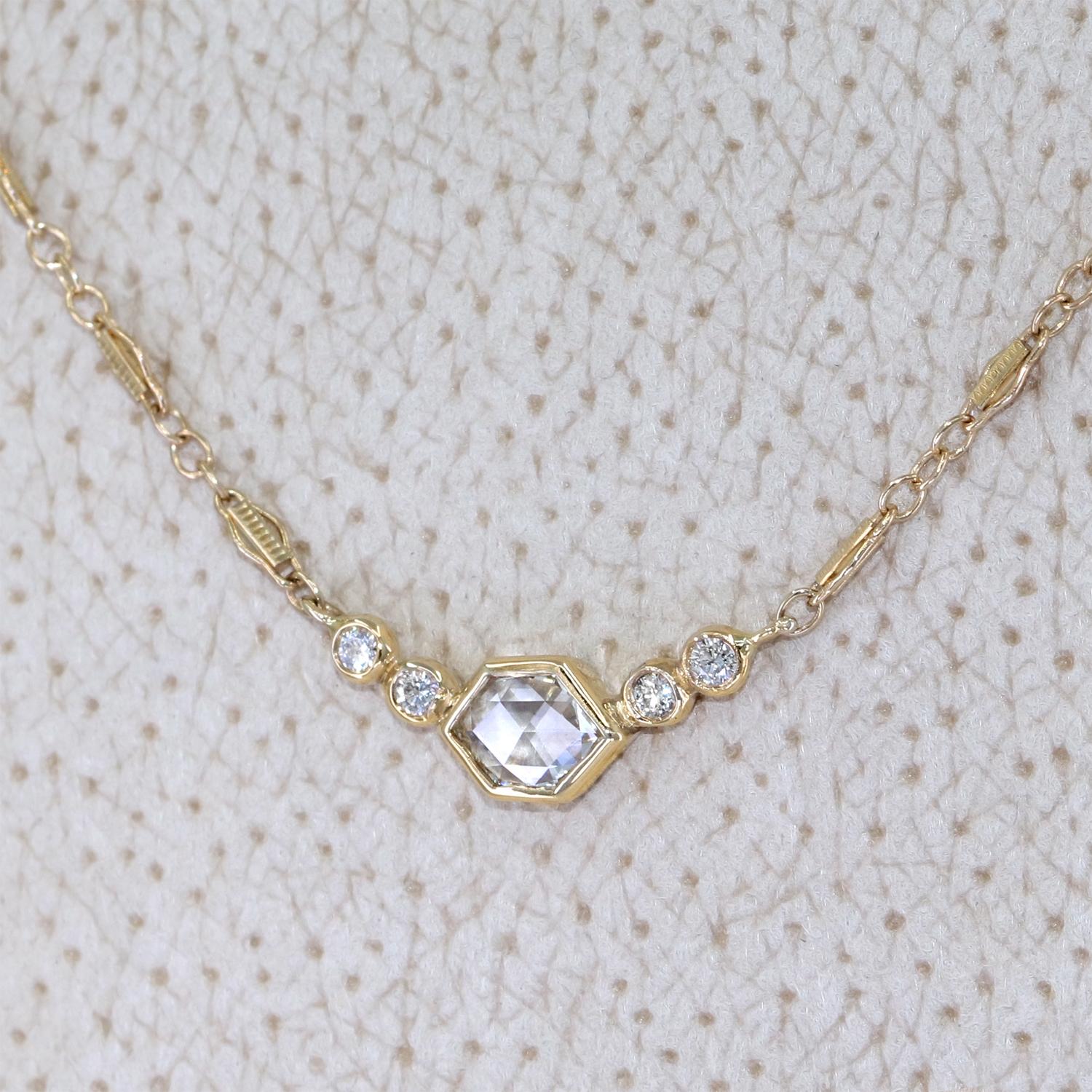 Rose Cut Just Jules Rose + Brilliant-Cut White Diamond Yellow Gold Five Stone Necklace