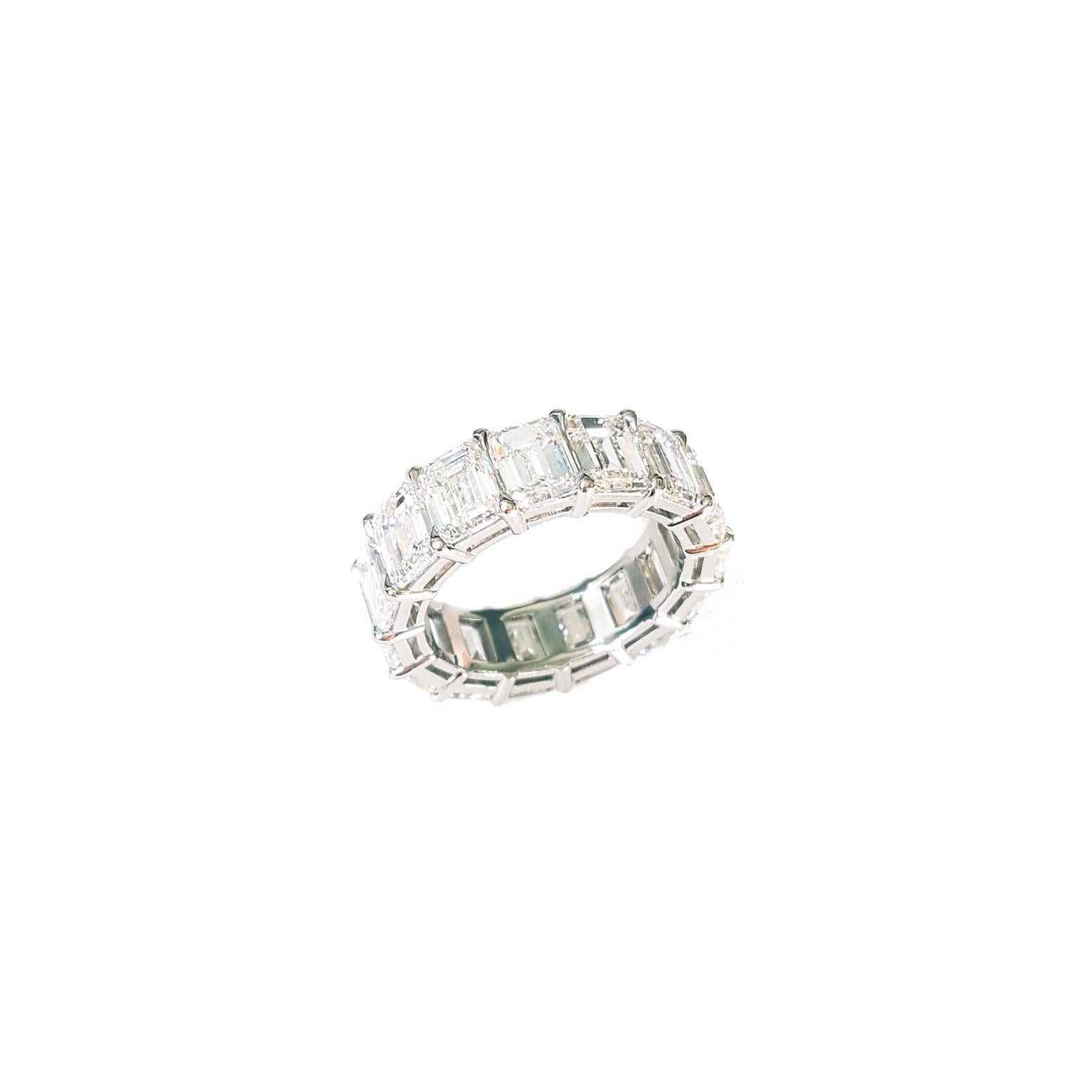 Contemporary Platinum Emerald Cut Diamond Eternity Band - Just Under 12 Carats with GIA Cert. For Sale