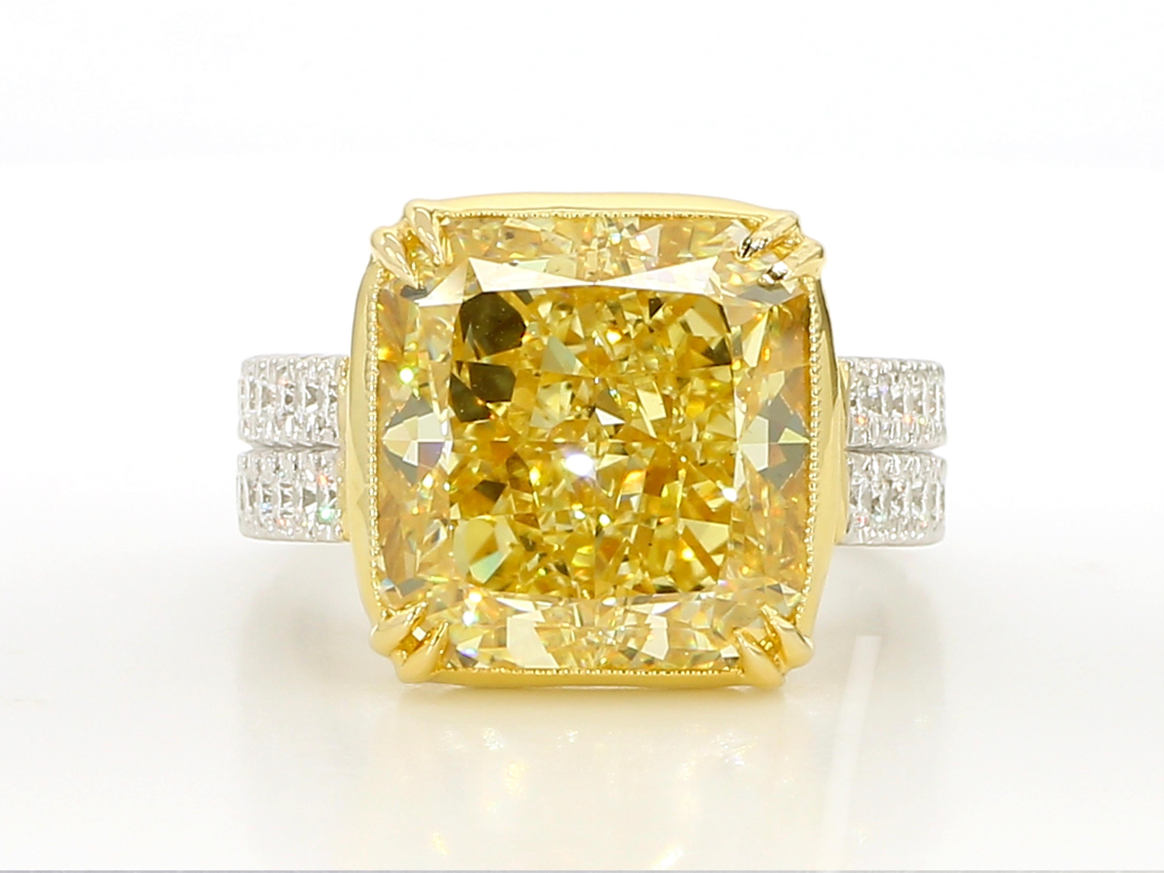 Just under 12 Carat Fancy Yellow Diamond Engagement Ring, In Platinum GIA Cert. For Sale 2