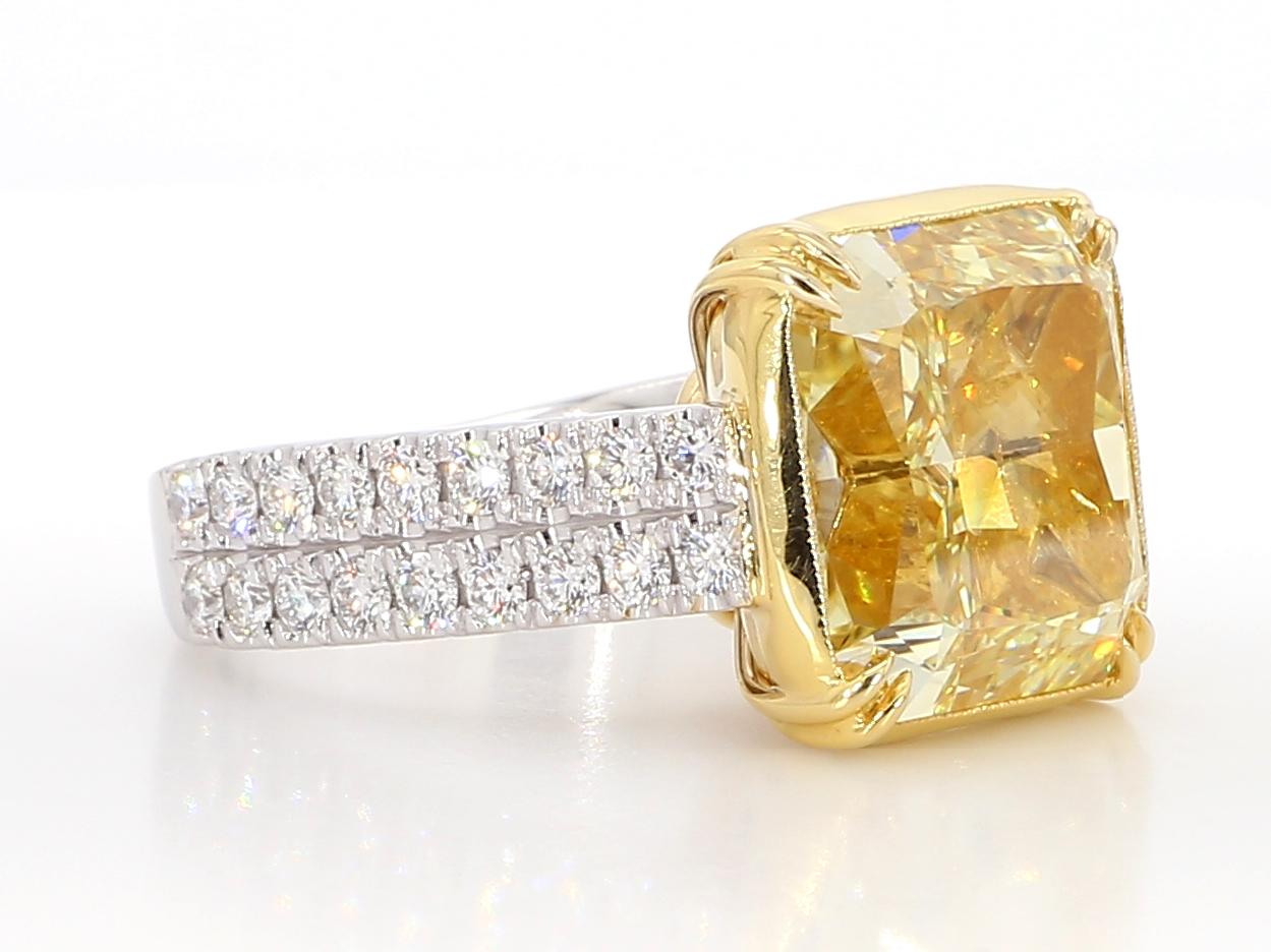 Contemporary Just under 12 Carat Fancy Yellow Diamond Engagement Ring, In Platinum GIA Cert. For Sale